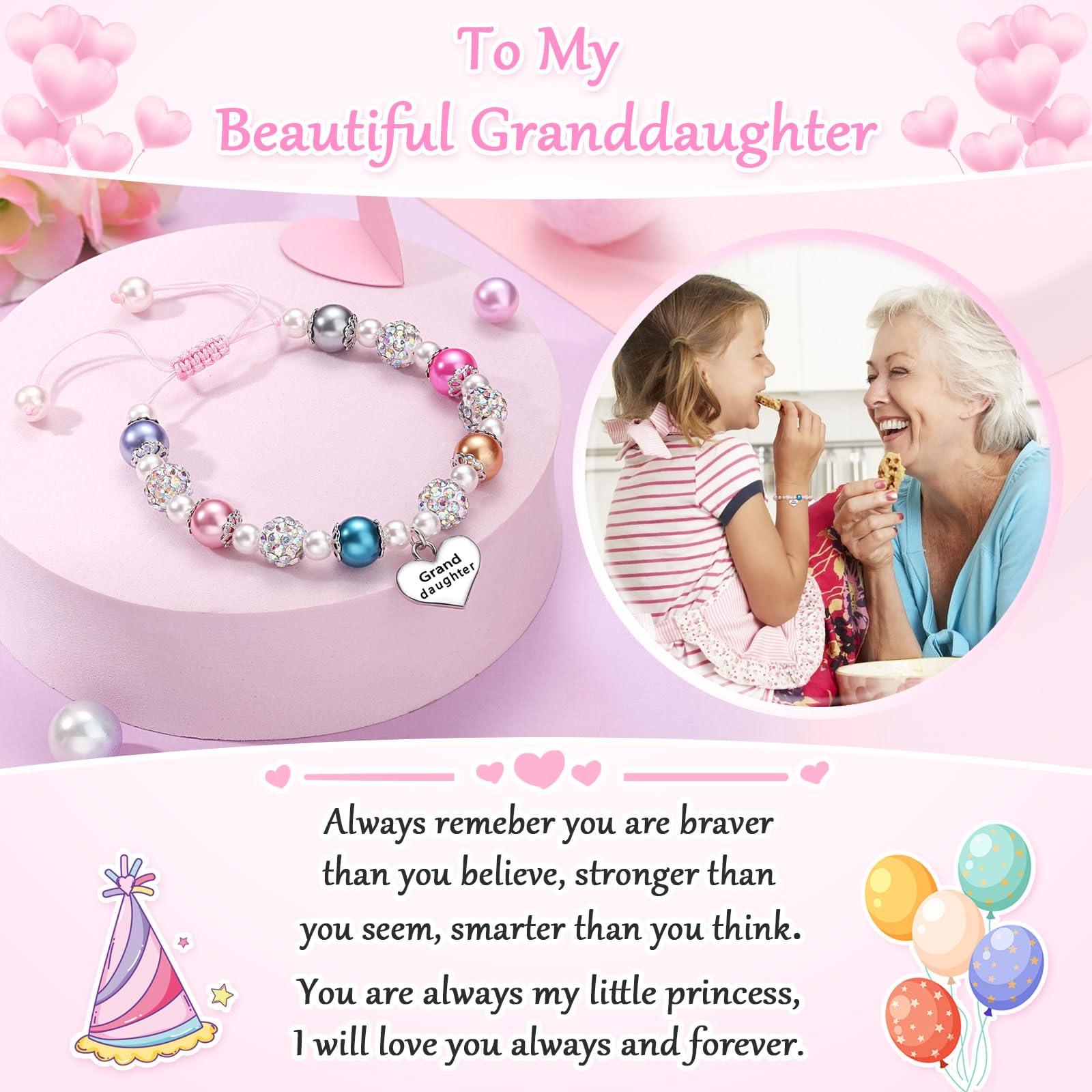 UNGENT THEM Granddaughter Bracelets from Grandma Birthday Valentines Back to School Gifts for Girls Jewelry