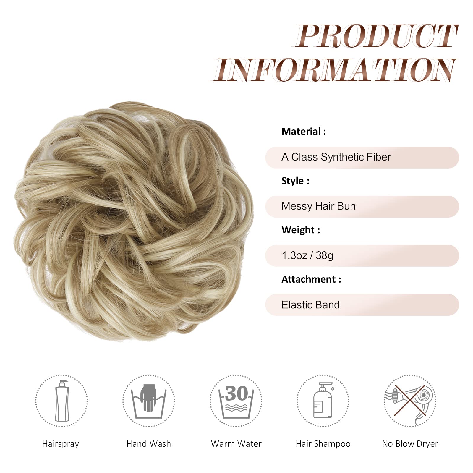 Feshfen Hair Buns Hair Piece Hair Scrunchies For Women Thick Hair Extension Bun Messy Wavy Ponytail Hairpieces Updo Chignon 1Pcs