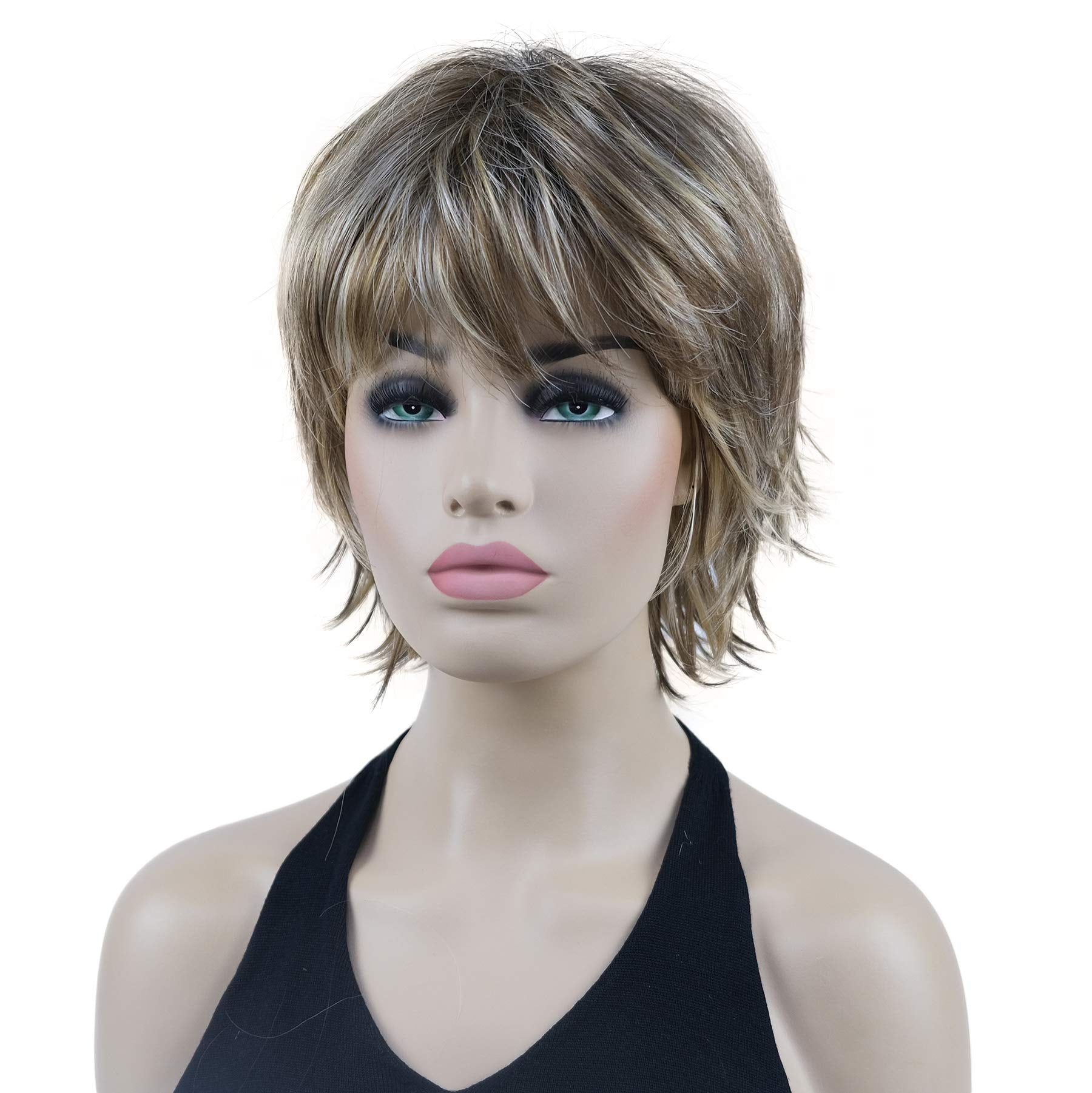 Lydell Short Layered Shaggy Wavy Full Synthetic Wigs (Ab461 Brown Highlights)