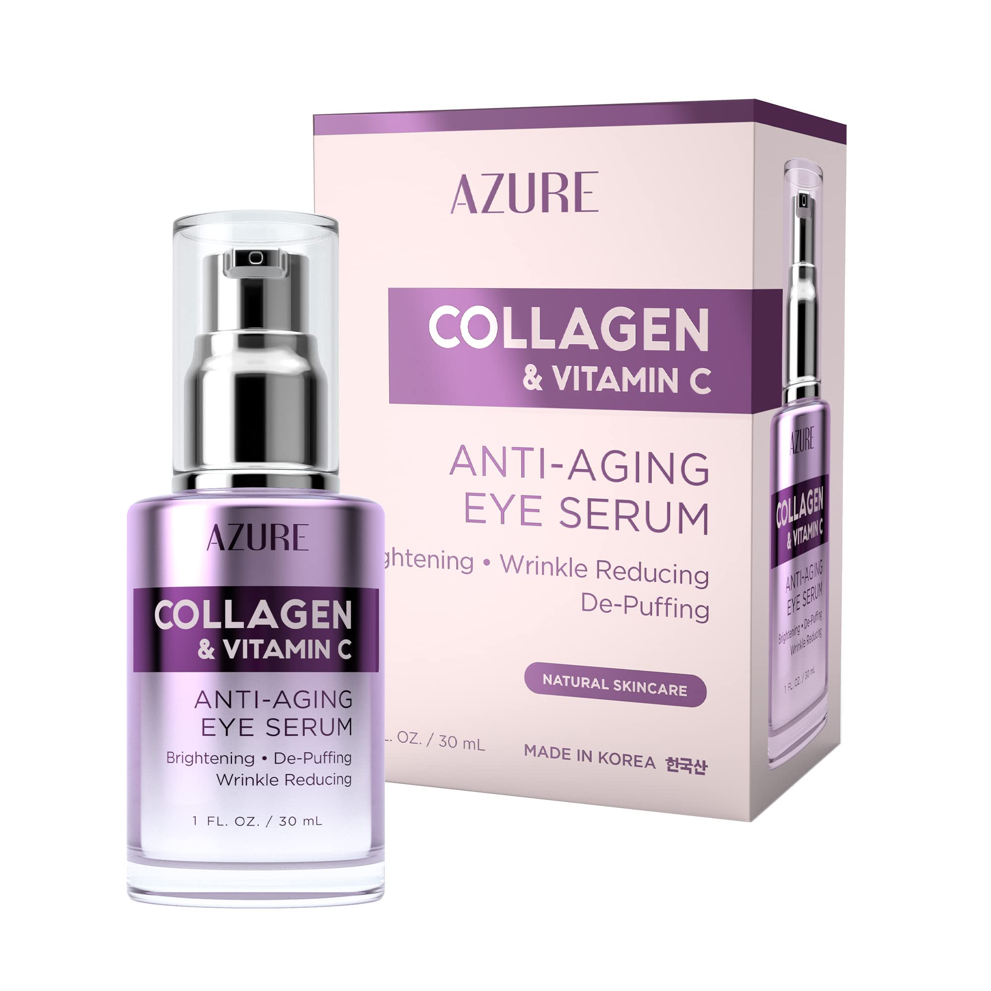 AZURE Collagen & Vitamin C Anti Aging Eye Serum - Toning, De-Puffing & Brightening Serum - Reduces Wrinkles, Fine Lines & Dark C
