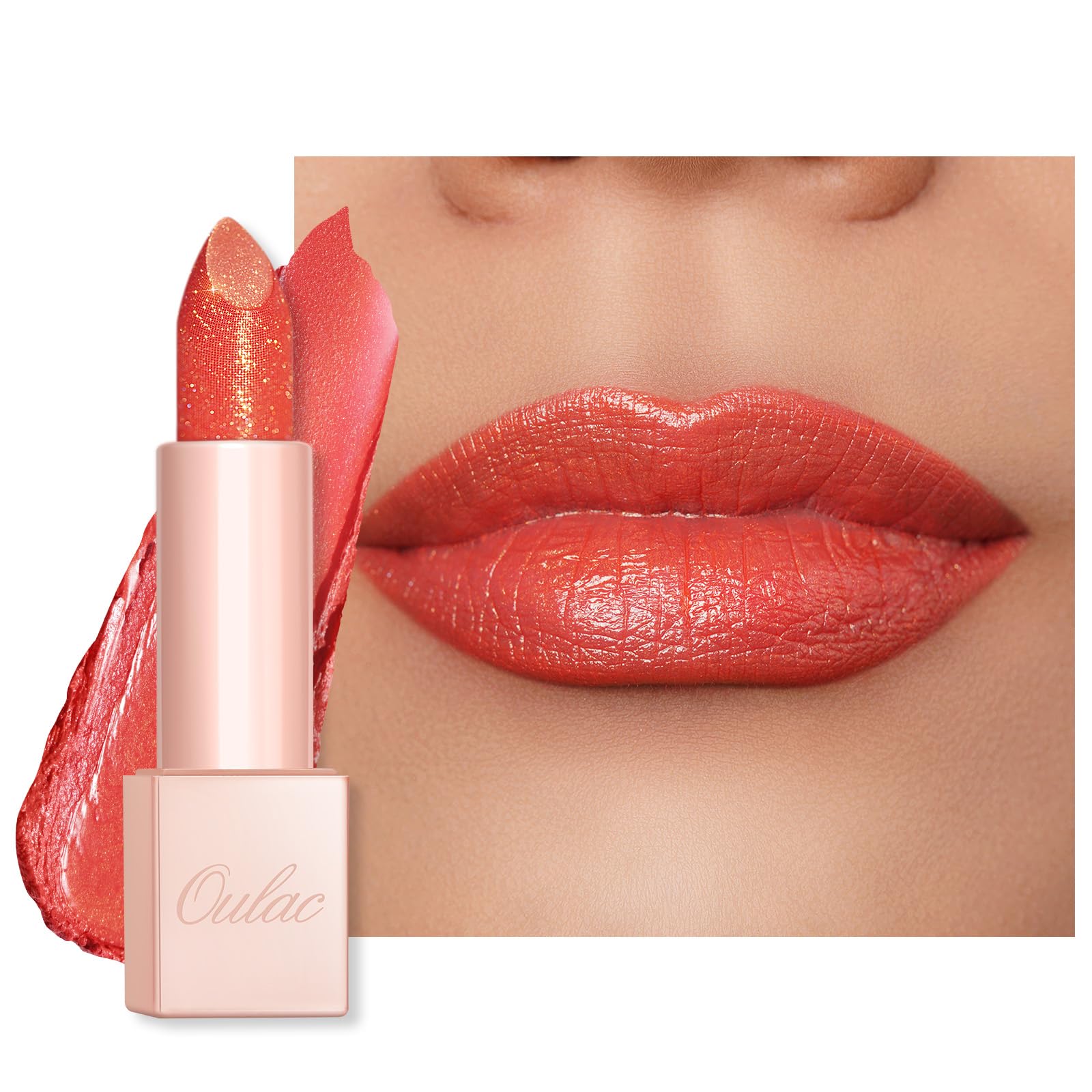 Oulac Moisturizing Coral Lipstick for Women Tinted Lip Balm Infused with Sodium Hyaluronate Acid, Lightweight Lip Makeup, Vegan 