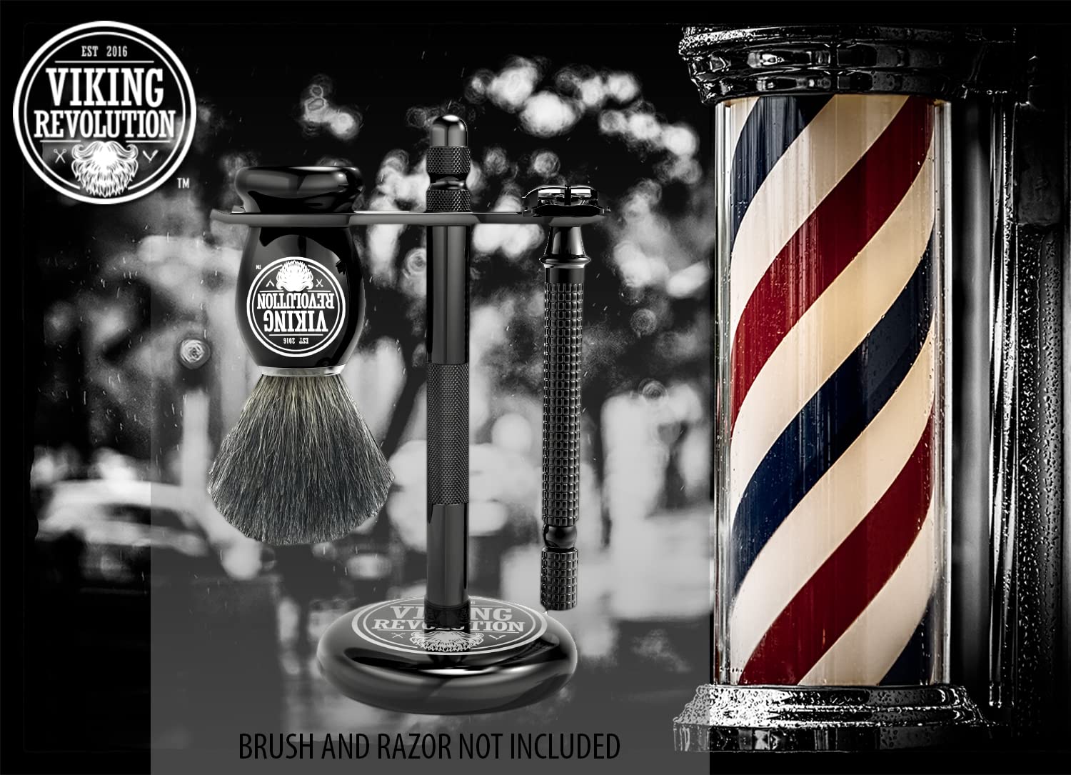 Viking Revolution Black Safety Razor Stand - Razor Holder And Shaving Brush Stand To Prolong The Life Of Your Razor - Weighted B