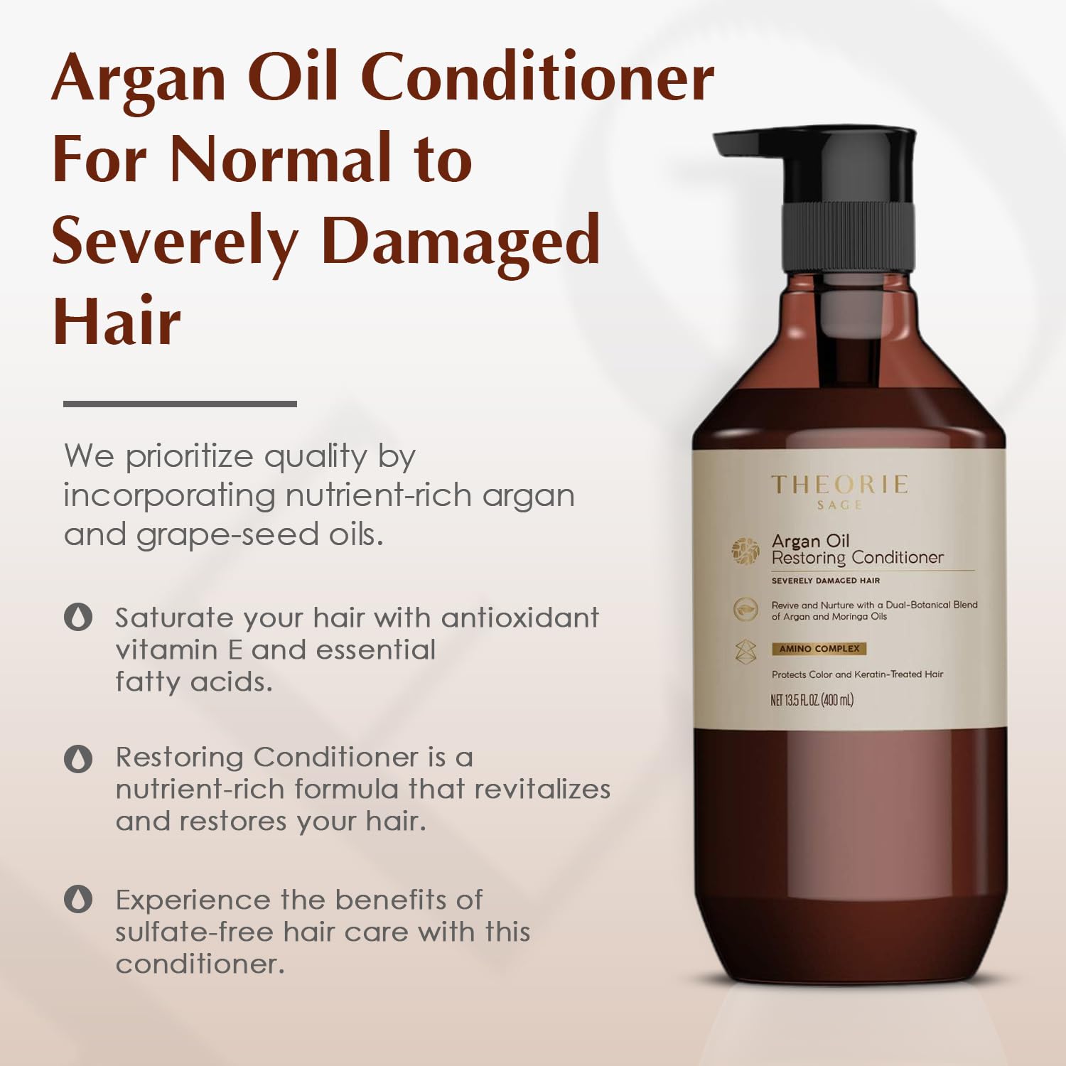 Theorie Argan Oil Ultimate Restoring Conditioner with Argan, Moringa, Grape Seed, and Sage Oil For Normal to Severely Damaged Ha
