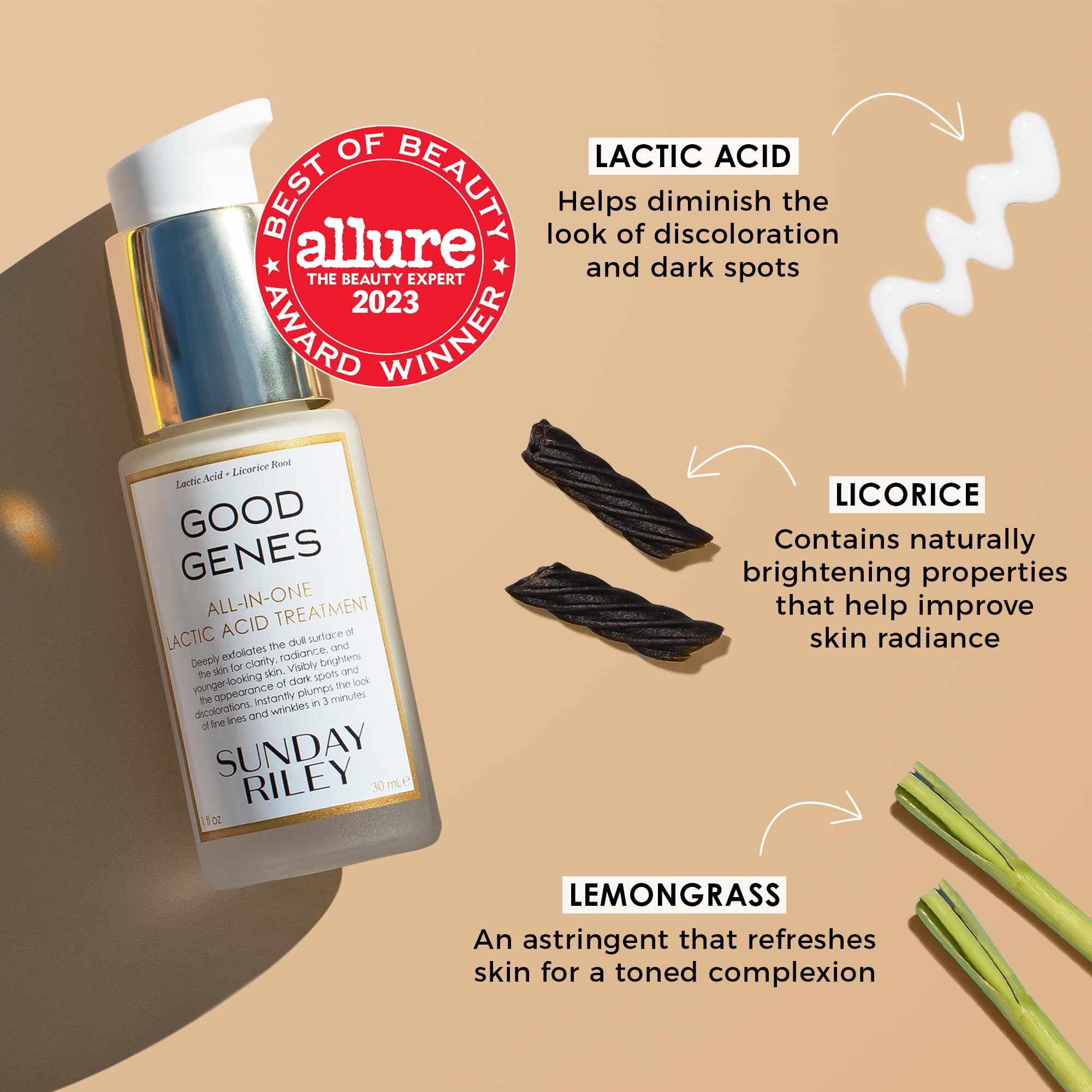 Sunday Riley Sunday GGL-15-US-FG Riley Good Genes All-In-One Lactic Acid Treatment Face Serum 0.5oz