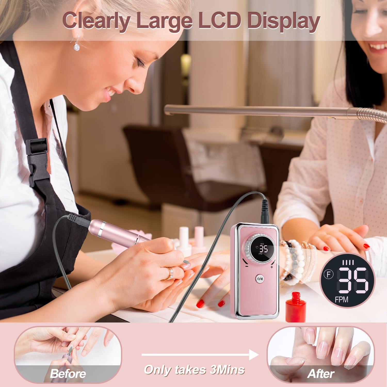 Electric Nail Drill Professional, 35000Rpm Portable Efile Nail Drill With 11Pcs Nail Drill Bits, Rechargeable Nail Drill Machine