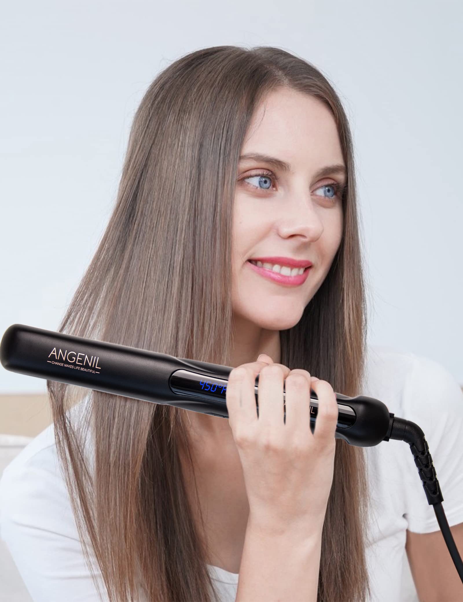 ANGENIL Argan Oil Flat Iron Hair Straightener and Curler 2 in 1, Portable Travel Hair Straightening Curling Iron, Professional F