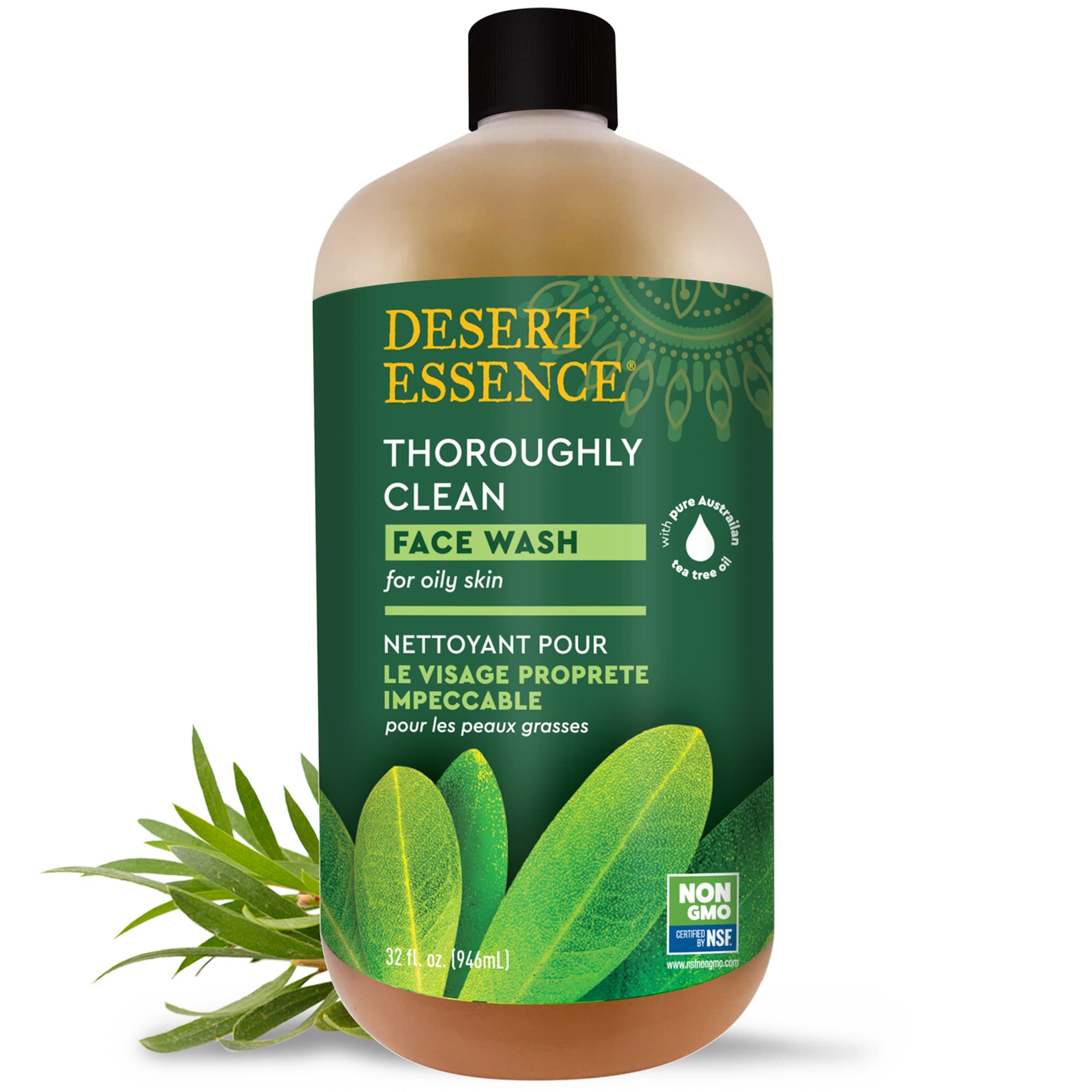 Desert Essence Thoroughly Clean Face Wash - Original - 32 Fl Oz - Pack of 2 -Tea Tree Oil -For Soft Radiant Skin - Gentle Cleans