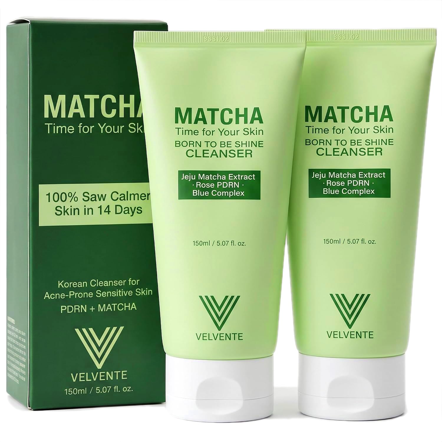 VELVENTE Matcha PDRN Korean Cleanser & Face Wash, AcneProne Sensitive Skin