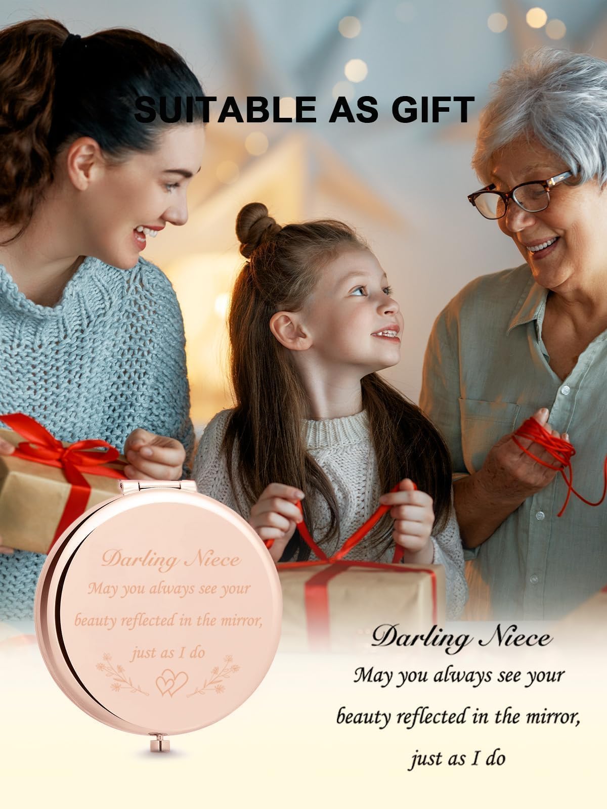 Getinbulk Gifts For Niece, Personalized Compact Mirror, Unique Small Christmas Stocking Stuffers Gift For Her (Rose Gold)