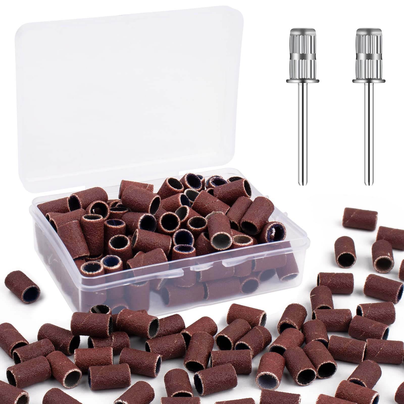 Rolybag Sanding Bands for Nail Drill,180 Grit Nail Sanding Bands with Storage Box,Include 100 Brown Fine Grinding Wheel Sand Ban