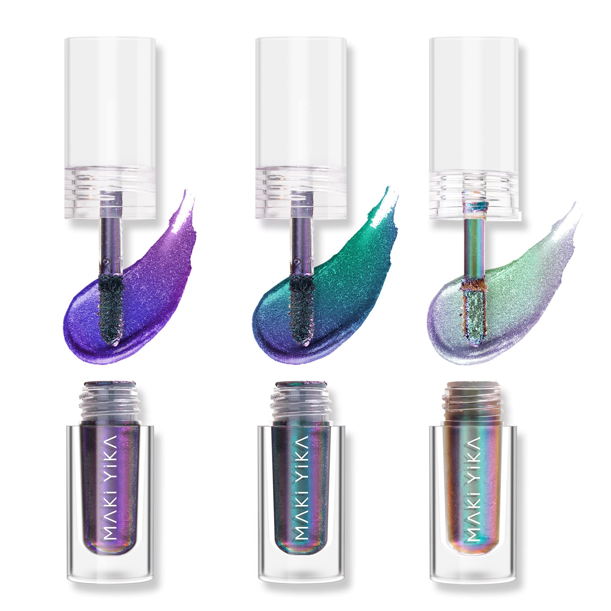 MAKI YIKA 3Pc Glitter Eyeshadow Liquid Multichrome Eyeshadows Long Lasting, Metallic Chameleon Eye Shadow Smudgeproof Holographi