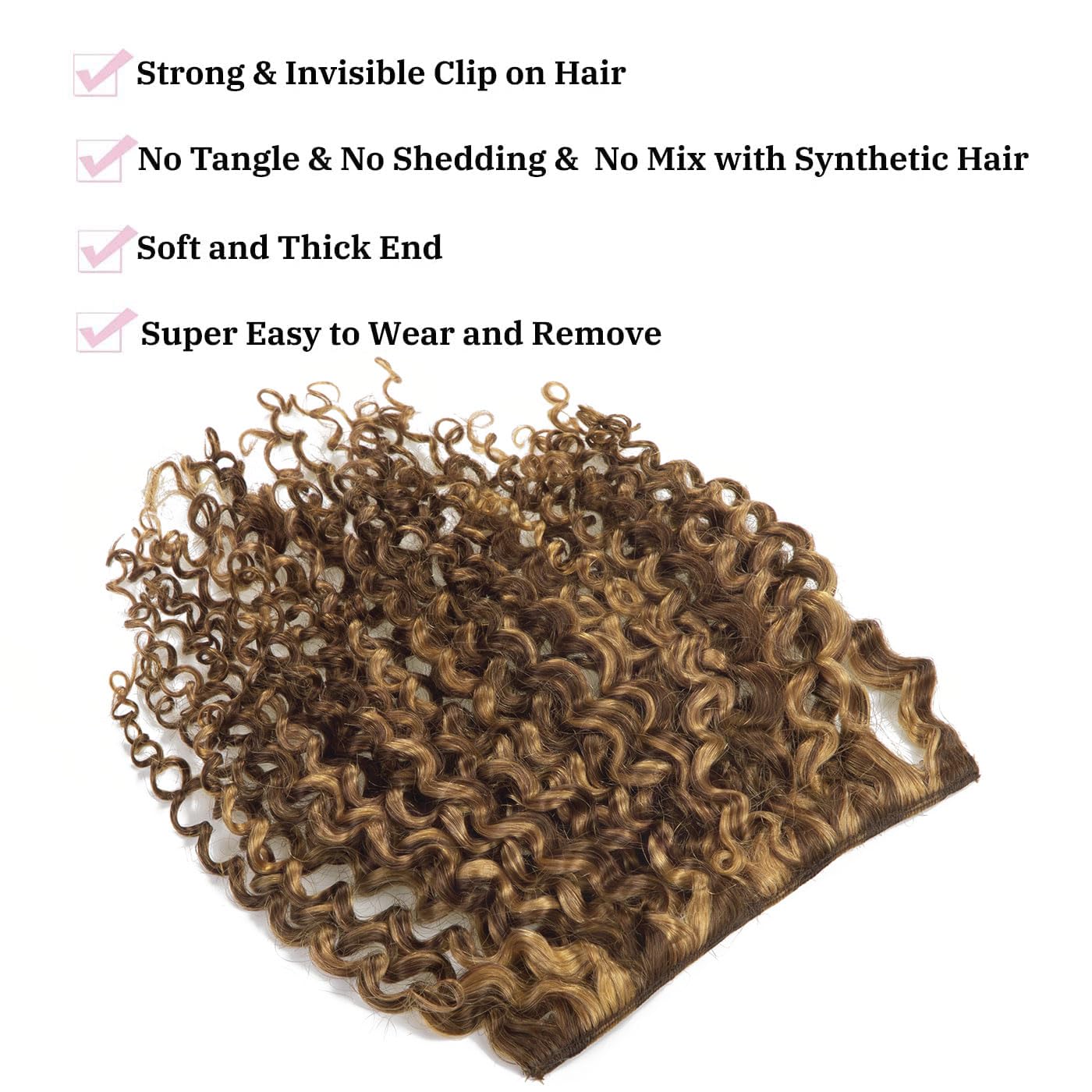 Loxxy Clip In Real Human Hair Extensions 8A Grade 3B And 3C Curl Real Remy Human Hair Extensions For Women #P4/27 20Inch Double