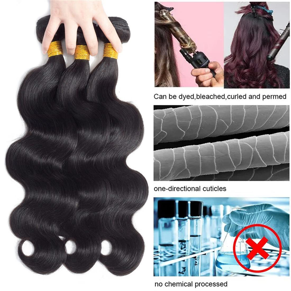Taziza Human Hair Bundles Body Wave(24 26 28 Inch) 100% Unprocessed Brazilian Virgin Human Hair Body Wave Bundles Human Hair Bun