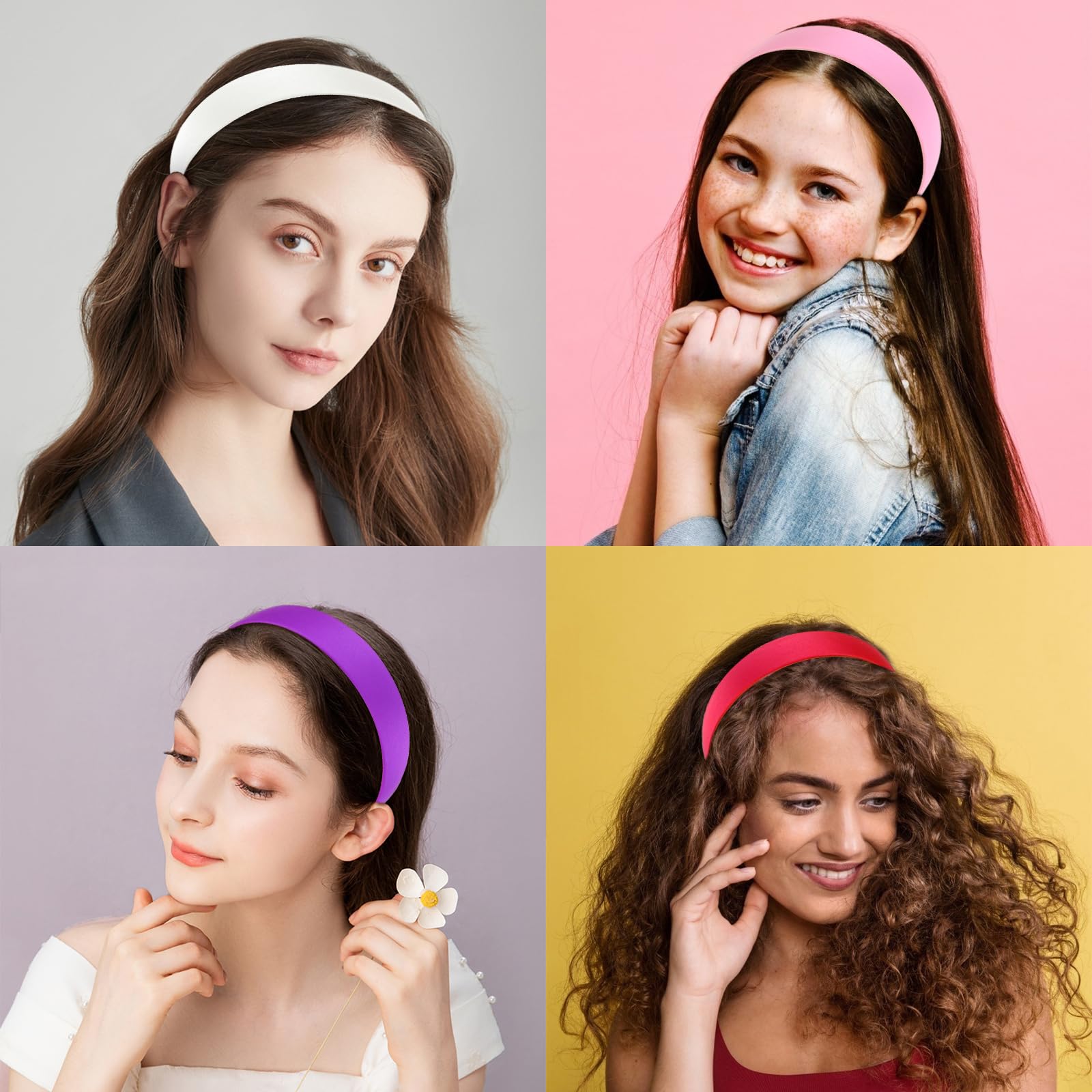 Wecoe 10pcs Satin Hairband, 1.3 Inch Wide Headbands for Women and Girls, Non Slip Fashion Hair Accessories, Diy Holiday Hair Acc