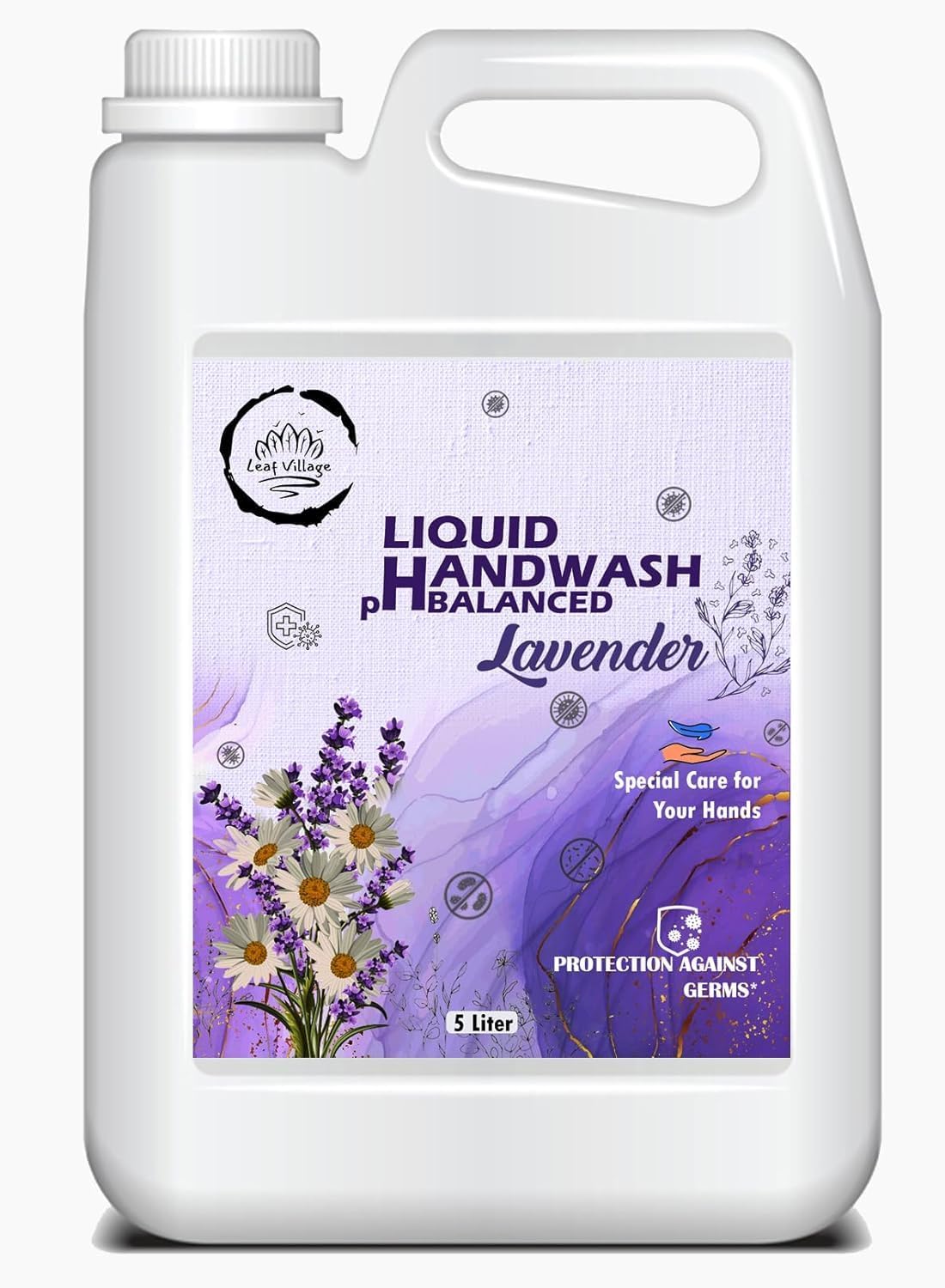 Leaf Village Liquid Handwash, Lavender, Ph Balanced, Protection Against Germs, Special Care For Hands, 5 Litre