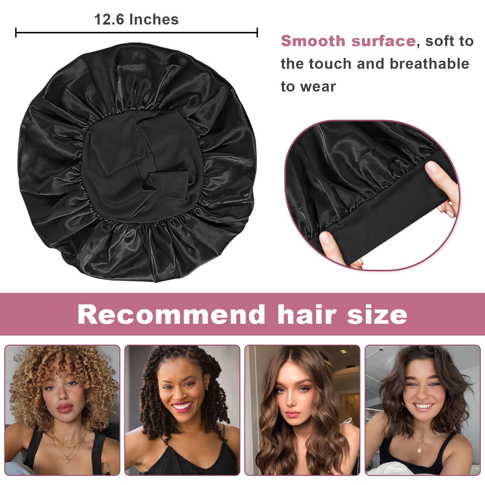 Leaduway 2Pcs Satin Bonnets Silk Bonnet For Sleeping Hair Bonnet For Curly Hair(Black&Blue)