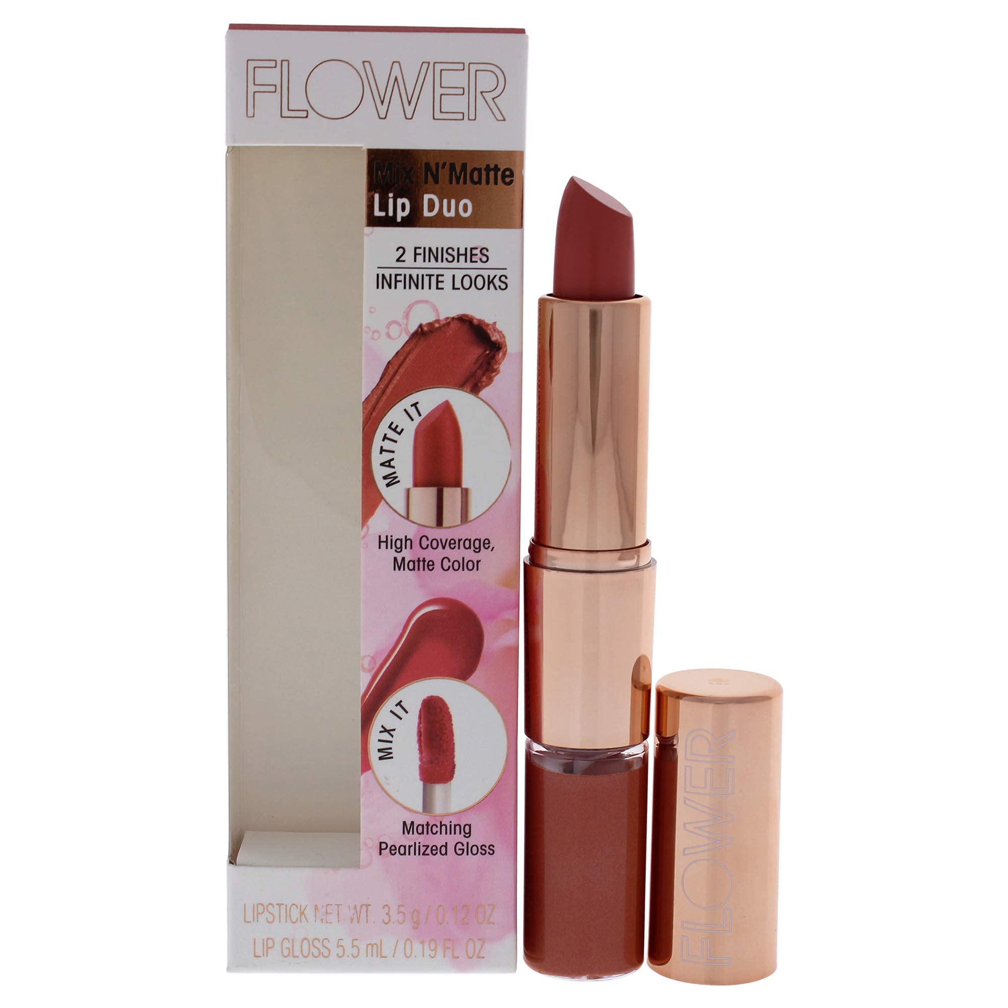 Flower Beauty Mix N Matte Lip Duo - Matching Full Coverage Matte Lipstick & High Shine Lip Gloss Duo, Creamy Matte Lipstick with