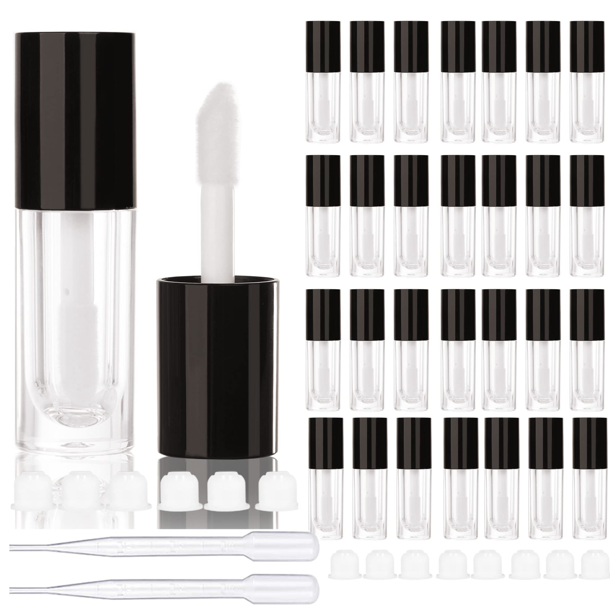 COSIDEA 30pcs Black Empty 6ml 0.2oz Lip Gloss Tubes with Big Doe Foot Wand