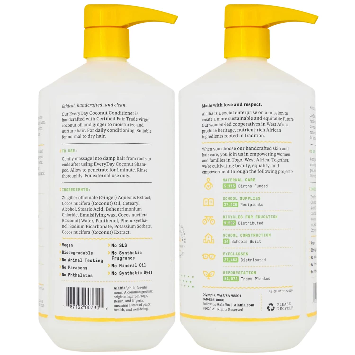 Alaffia Hair Care, Everyday Coconut Conditioner, Daily Moisturizer, Wavy & Curly Hair Products, Vitamin E, Virgin Coconut Oil, G