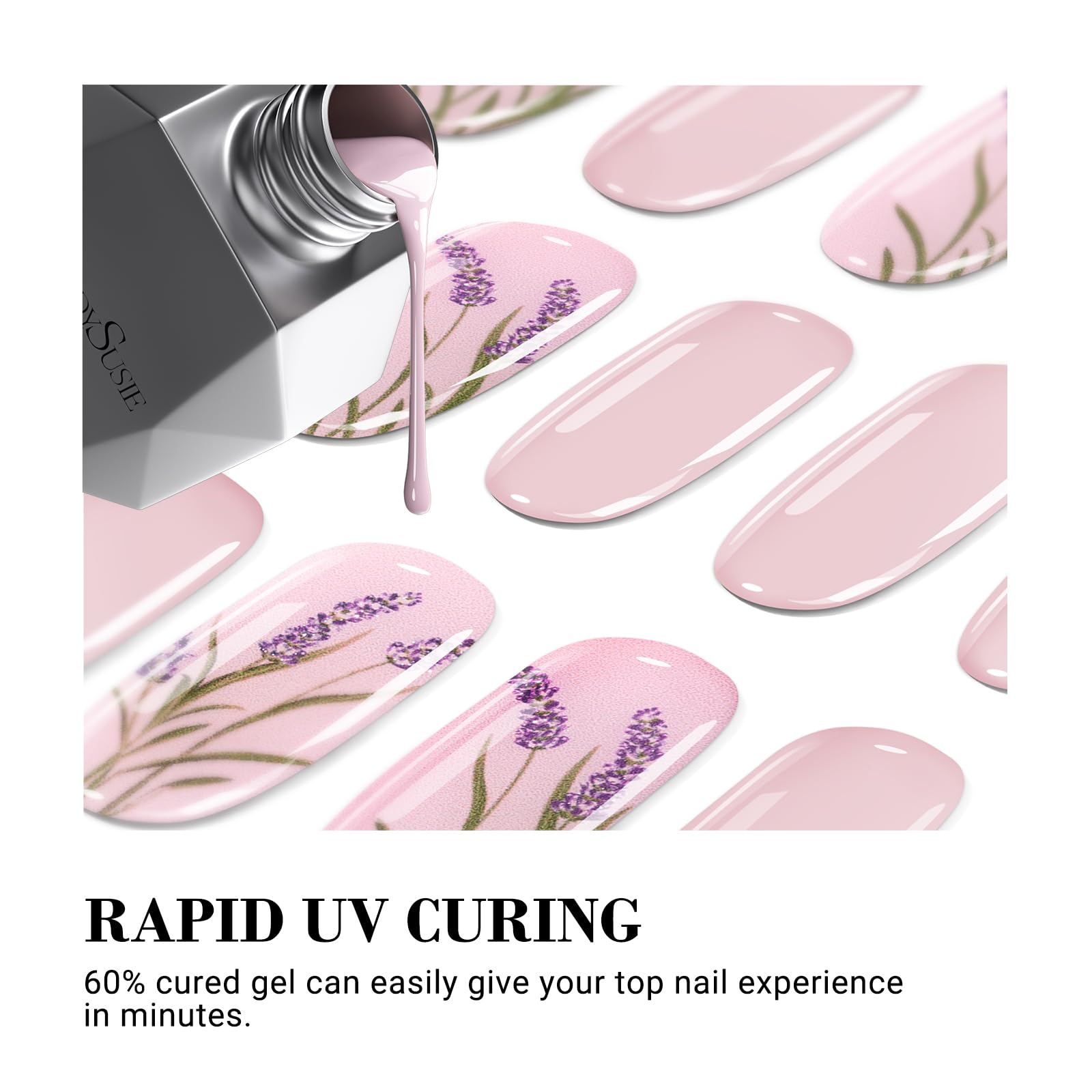 Melodysusie Semi Cured Gel Nail Strips (Lavender)- Works With Nail Lamp, Salon-Quality, Long Lasting, Easy To Apply & Remove - I
