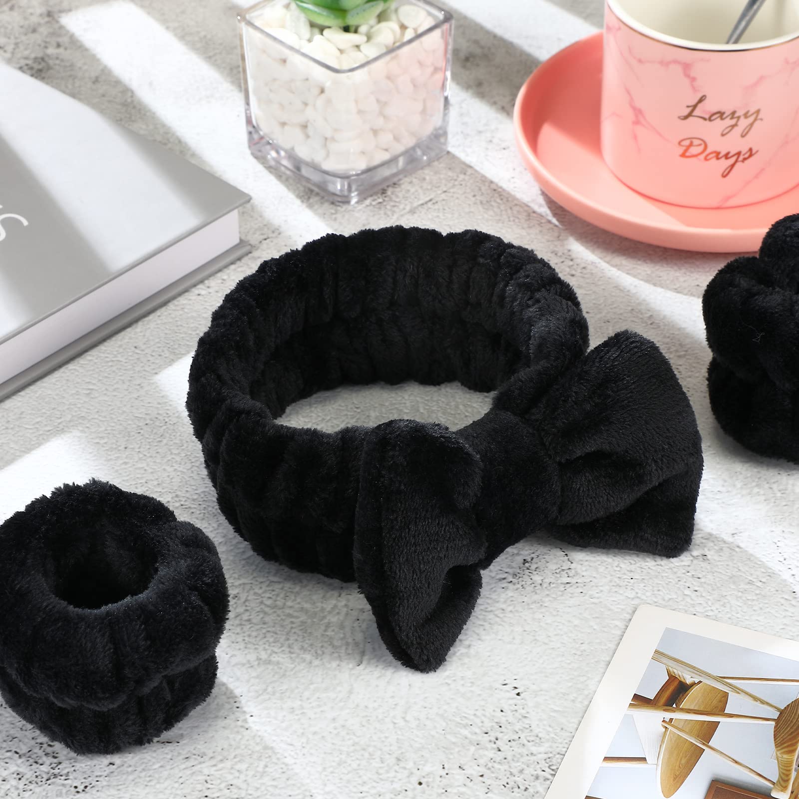 Hanaive 3 Pcs Face Wash Headband Wristband Set For Women Spa Bow Skincare Headband Soft Makeup Wrist Towel For Washing Face Vale