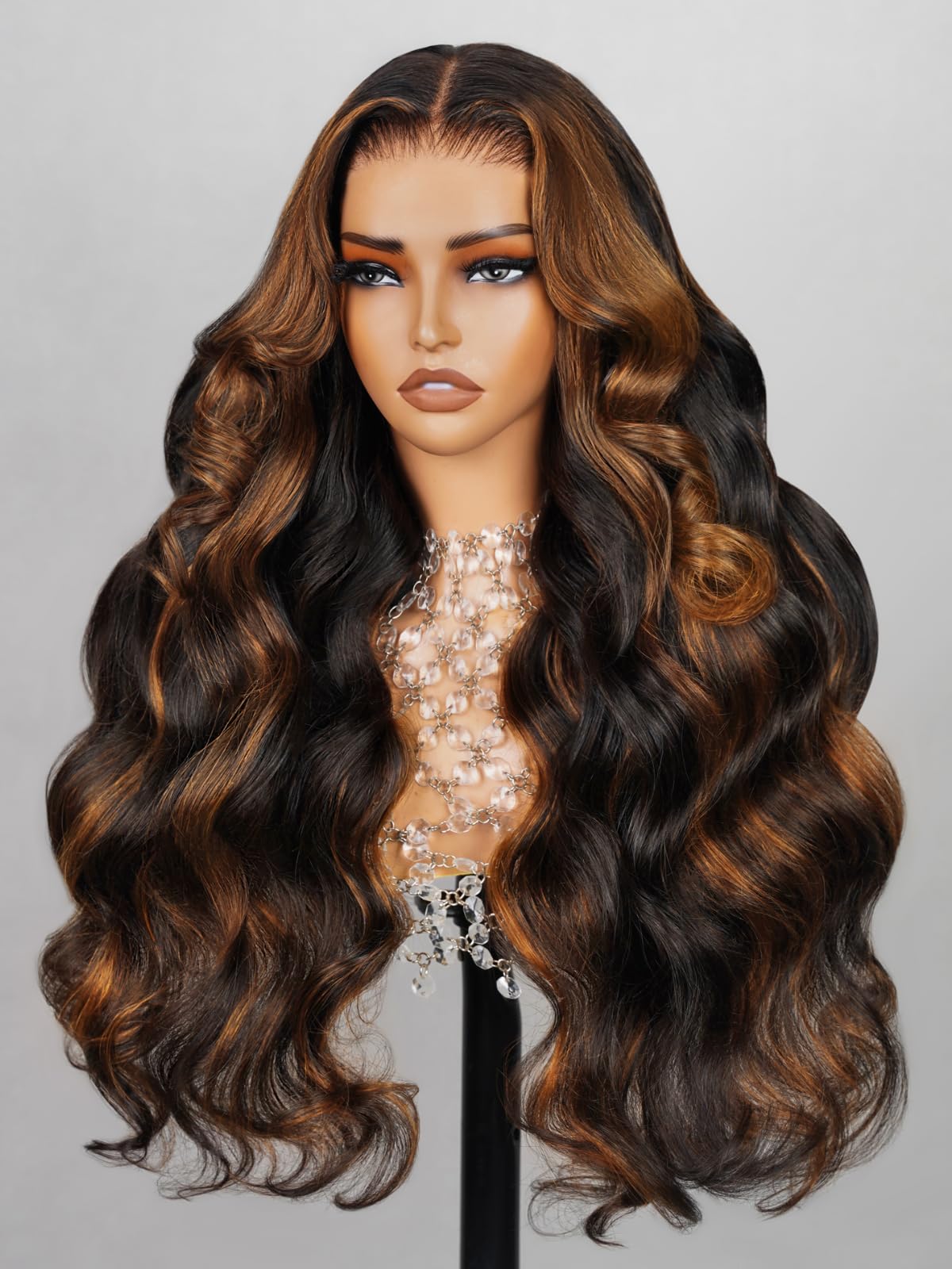 MEGALOOK Highlight Ombre Glueless Wig Human Hair Upgraded 12A Pre Plucked Wear and Go Glueless Wig Pre Cut 6x5 HD Closure Wigs H