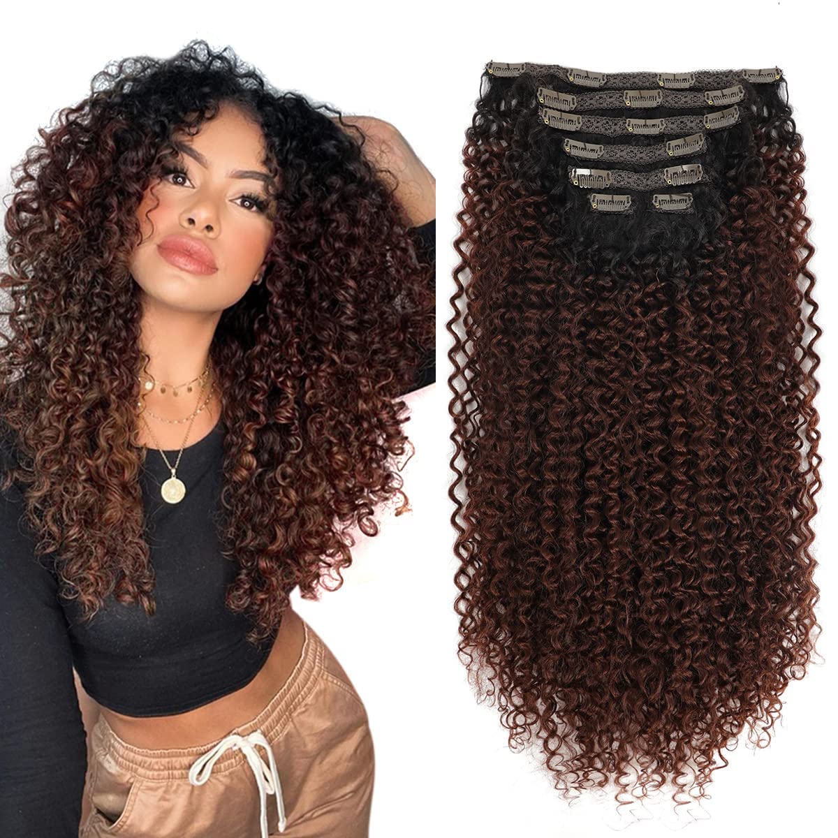 Curly Clip in Hair Extensions Clips in Feelings #33 auburn Curly Hair Extensions for Black Women Jerry Hair Extensions Curly Hai