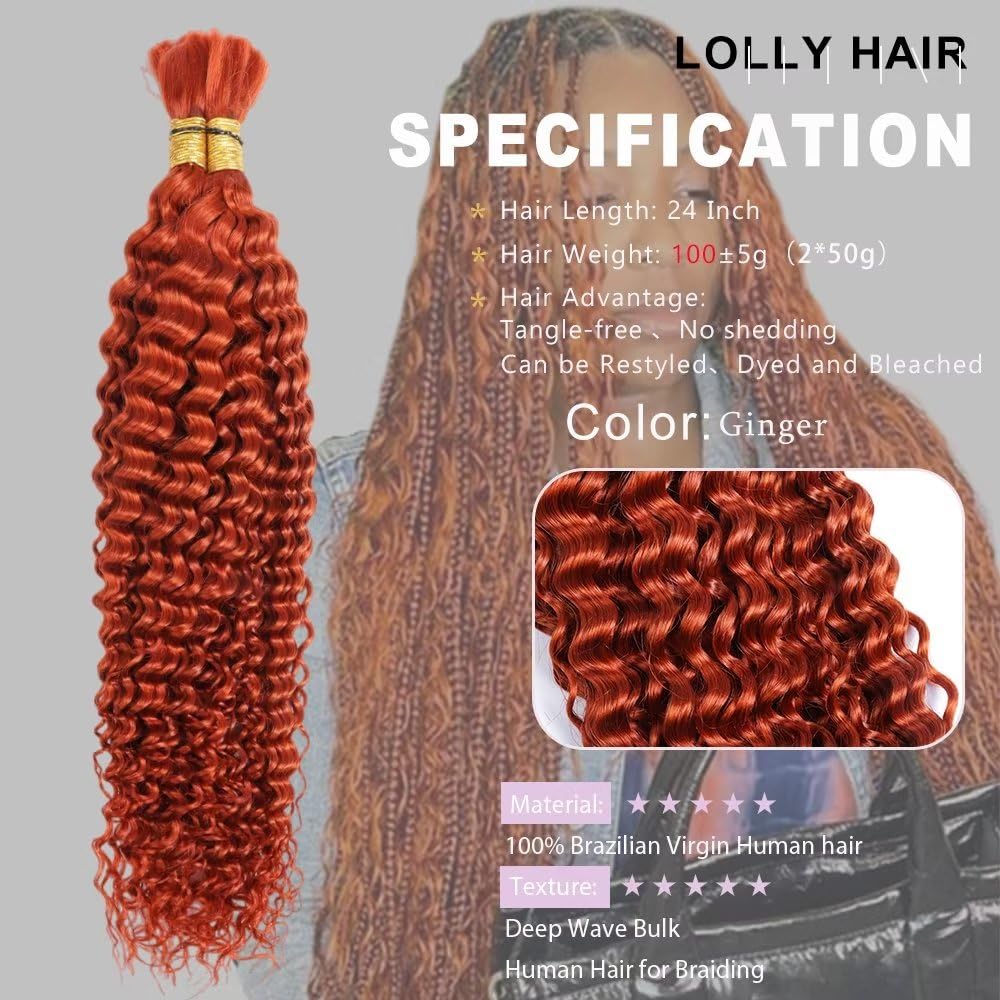 Human Braiding Hair 100G 24 Inch Deep Water Wave Bulk Human Hair For Braiding No Weft 12A Brazilian Virgin Curly Human Hair Exte