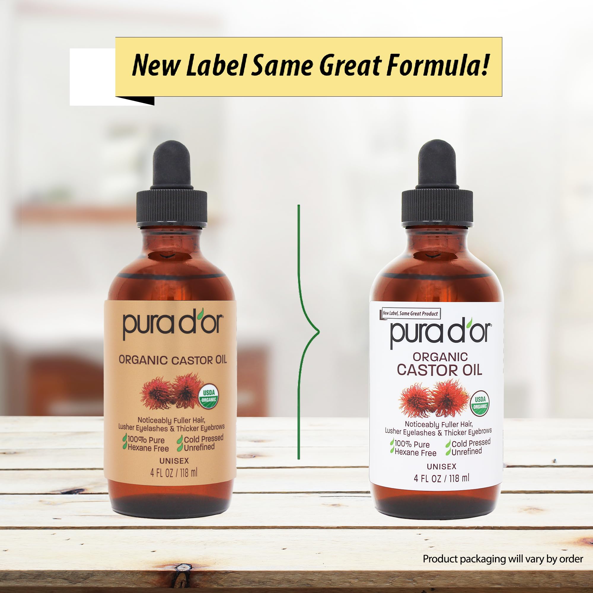 Pura D'Or 4 Oz Organic Castor Oil - 100% Pure Usda Certified Cold Pressed, Hexane Free Eyelash & Eyebrow Serum - For Fuller, Thi