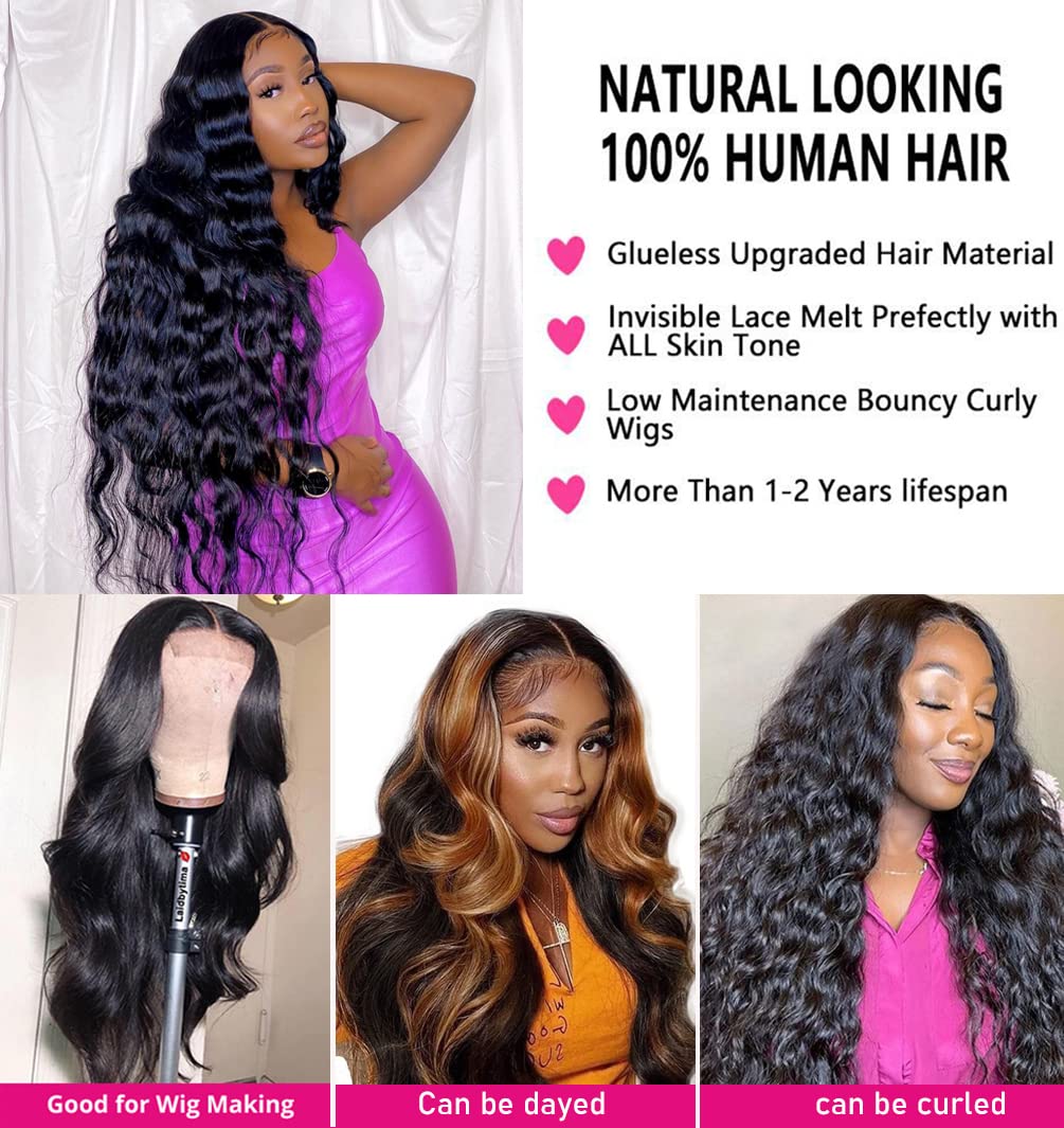 Human Hair Bundles with Frontal (14 16 18 20+12, Natural Black) Brazilian Virgin Body Wave Human Hair 4 Bundles with 13 * 4 Lace
