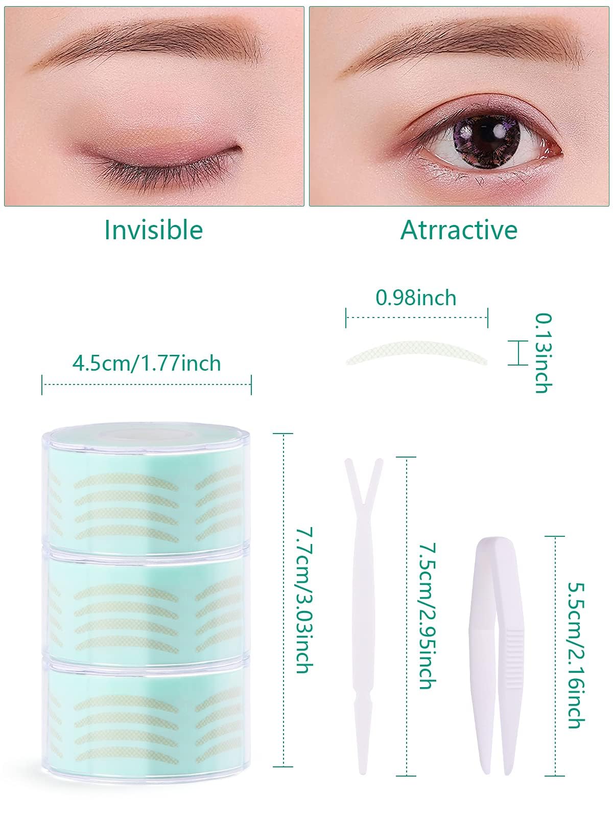 Lorvain 1800 Pcs Breathable Eyelid Tape, 3 Rolls Single-Sided Eye Stickers Sticky Natural Invisible Double Eyelid Sticker With Y