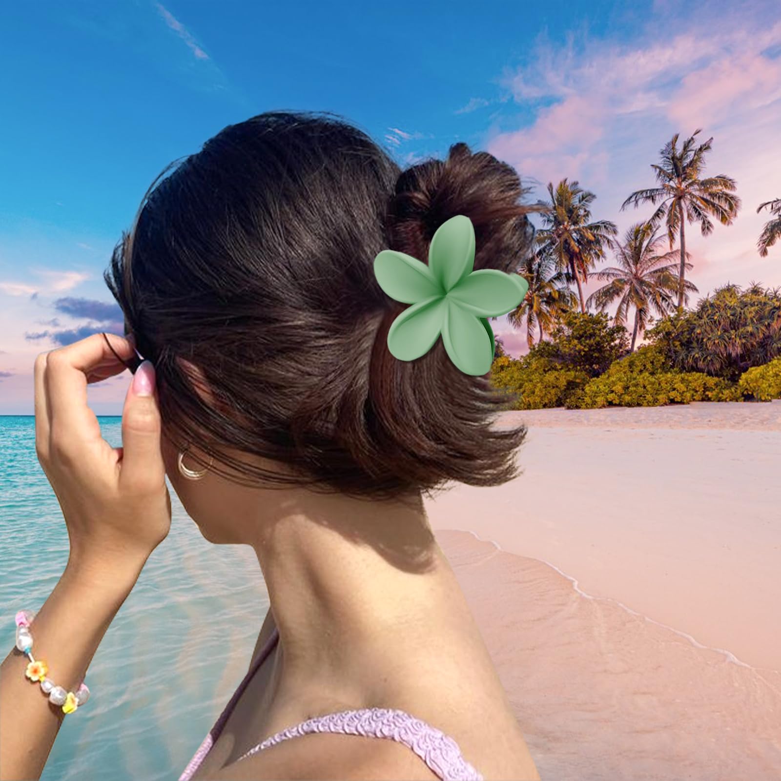 Kivzex Hawaiian Flower Hair Claw Clip For Women Girls 6 Pcs Large Plumeria Flower Hair Clips For Thick Thin Hair Hawaii Hair Acc
