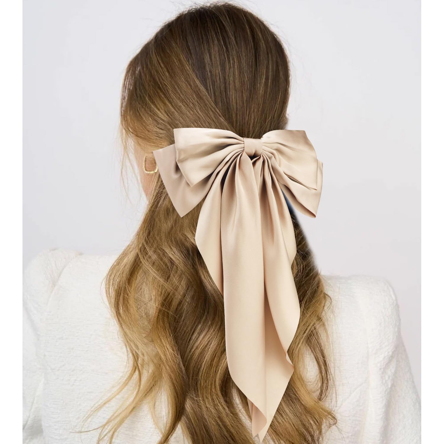 Atoden Hair Bows Silky Satin Bows For Hair Ribbons 2Pcs Coquette Oversized Long Tail Hair Bow Clips Barrettes Big Bowknot Hair A