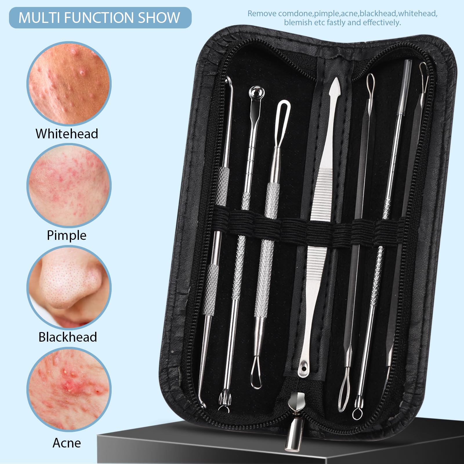 Teenitor 7 in 1 Pimple Popper Tool Kit - Stainless Steel Blackhead Remover Set, Silver
