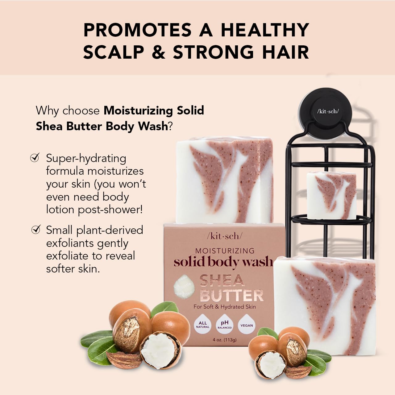 Kitsch Shea Butter Exfoliating Bar Soap For Women | Made In Us | Hydrating & Moisturizing Shea Butter Solid Body Wash Bar | All