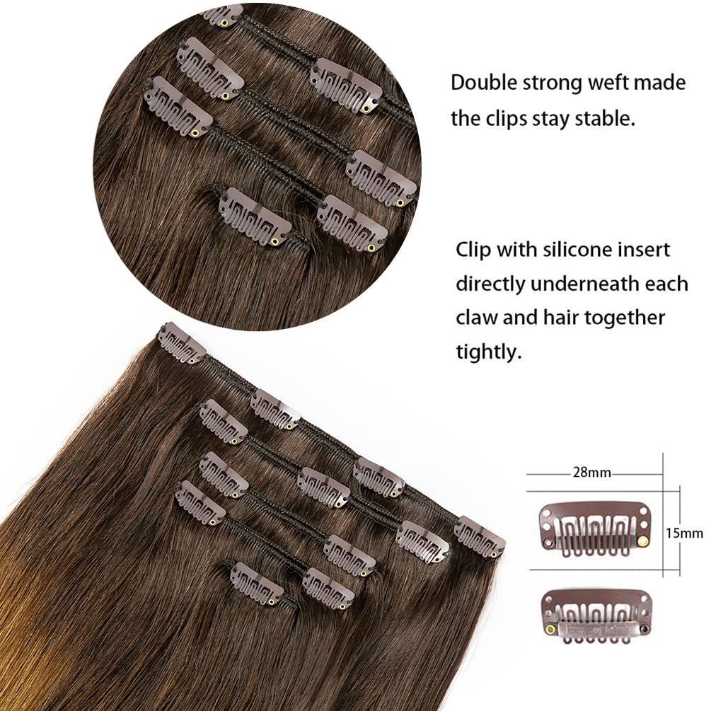 5 Pieces 18 Inch Remy Clip In Hair Extensions Human Hair Balayage Brown To Blonde Mixed - Silky Straight Thick Real Hair Extensi