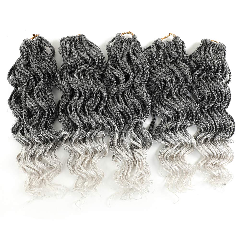 Goddess Box Braids Crochet Braids Hair Silver Grey Curly Braids Synthetic Premium Fiber Braiding Hair 14 Inch 5Packs/Lot (14Inch