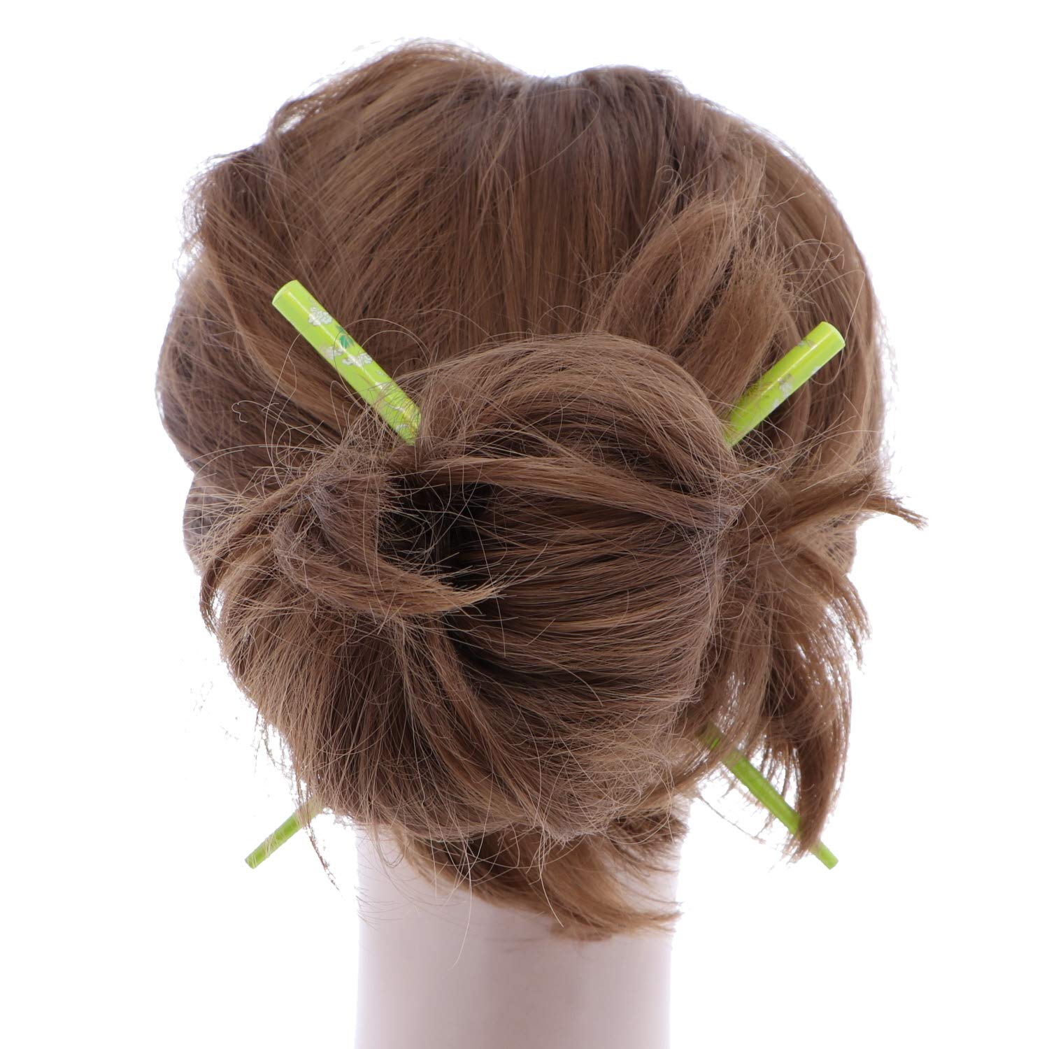 Set Of Wooden Hair Sticks With Chinese Dragon Chopsticks - Green