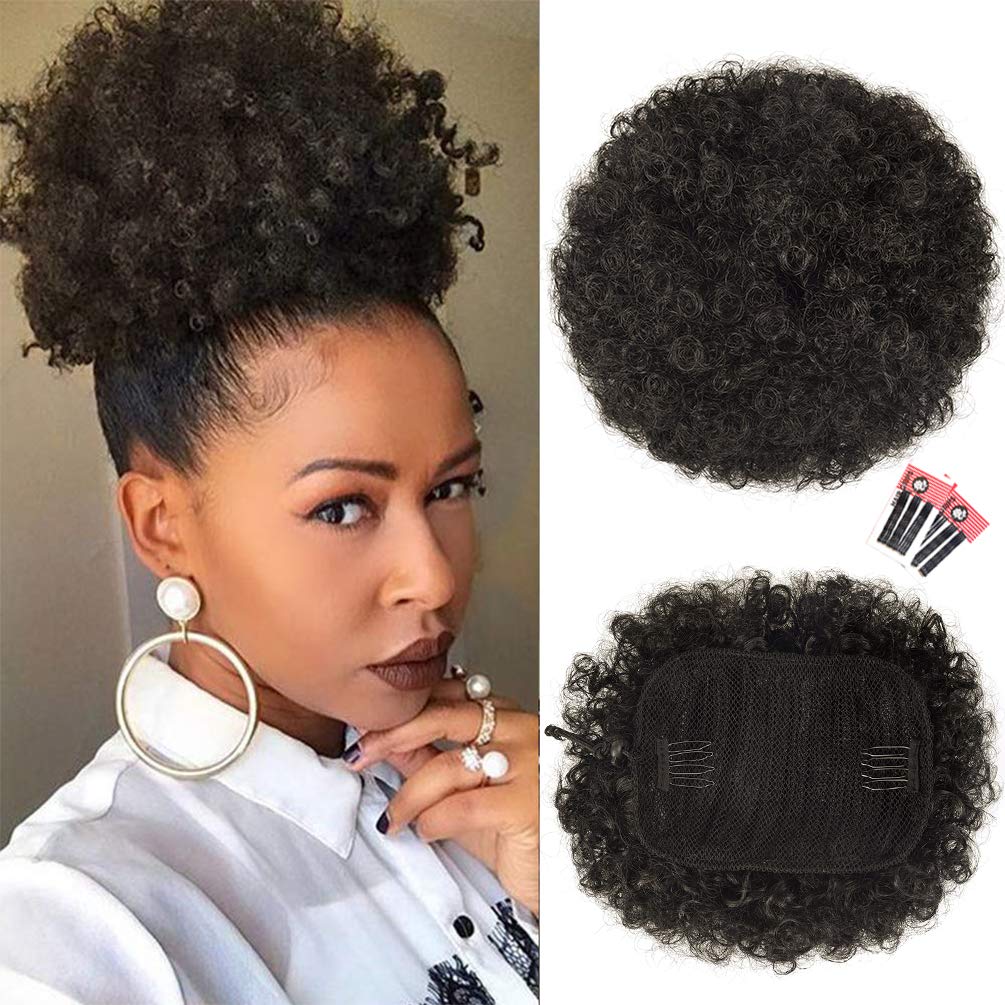 rosmile Afro Puff Drawstring Ponytail Extension for Black Women, Premium Dark Brown 2# 80gram Short Synthetic Afro Puff Ponytail