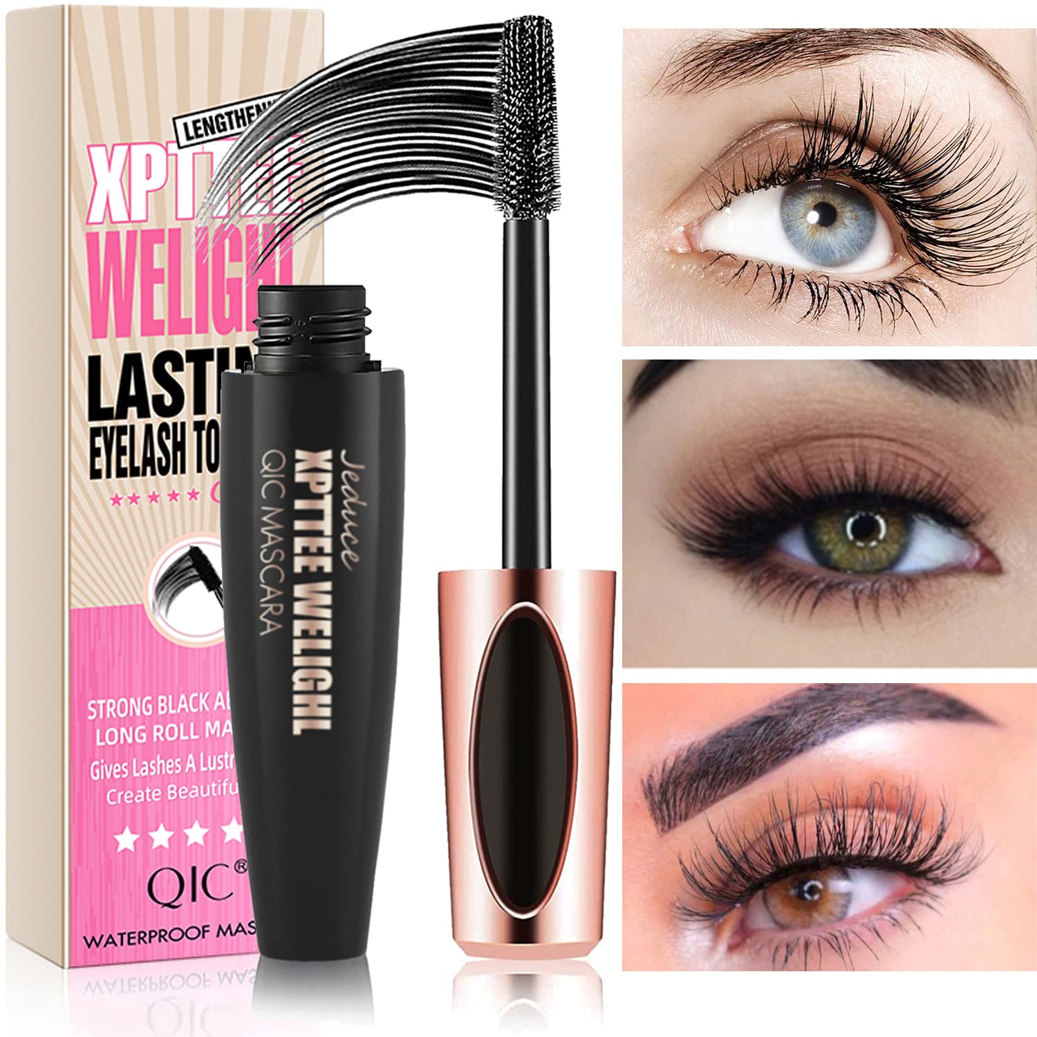 4 Pack 4D Silk Fiber Lash Mascara Extension Voluminous Fiber Mascara Waterproof & Smudge-Proof Mascara Long-Lasting No Flaking N