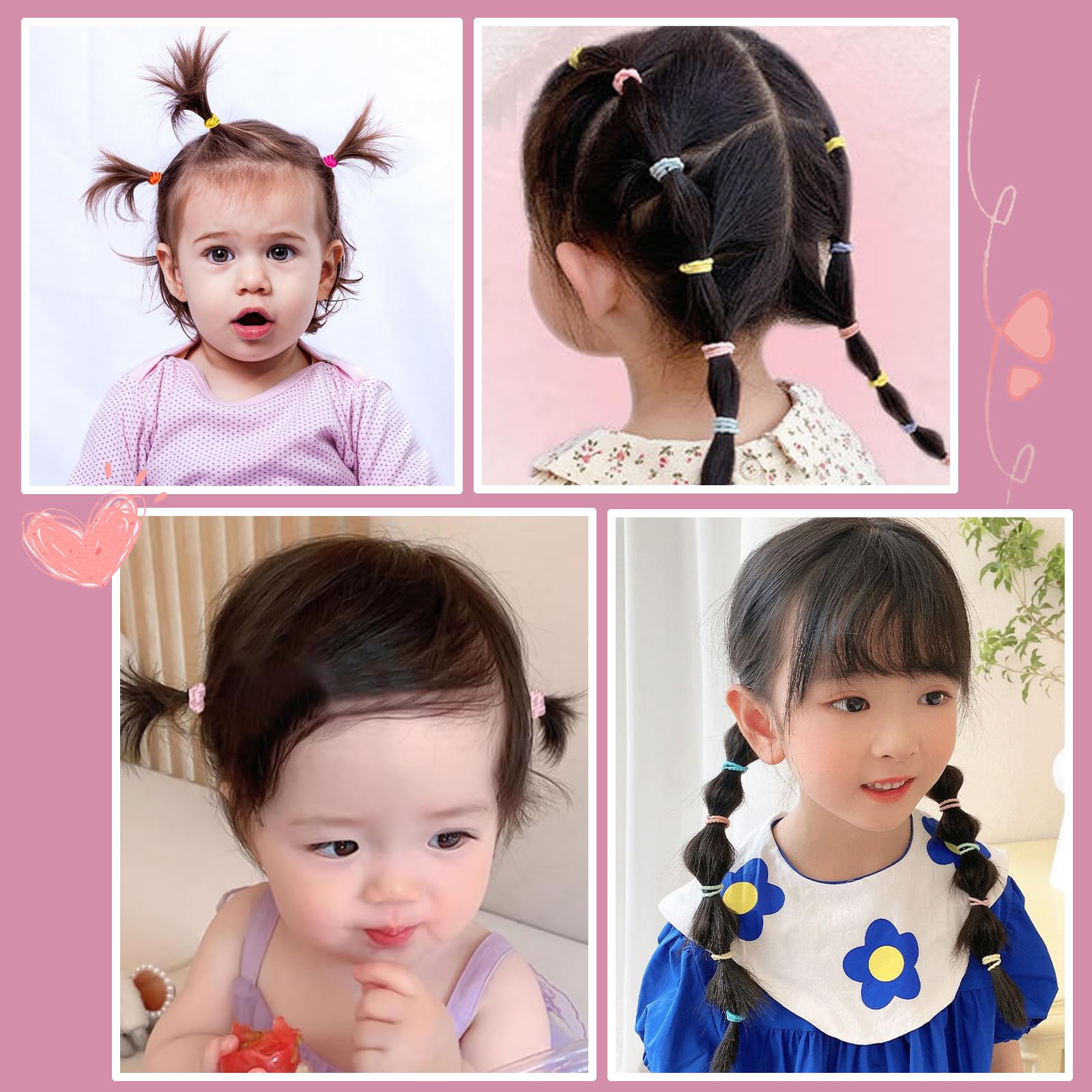 300Pcs Small Hair Ties For Baby Kids Girls Thin Hair, No Crease Toddler Soft Elastic Hair Ponytail Holders, Cute Cotton Thread S