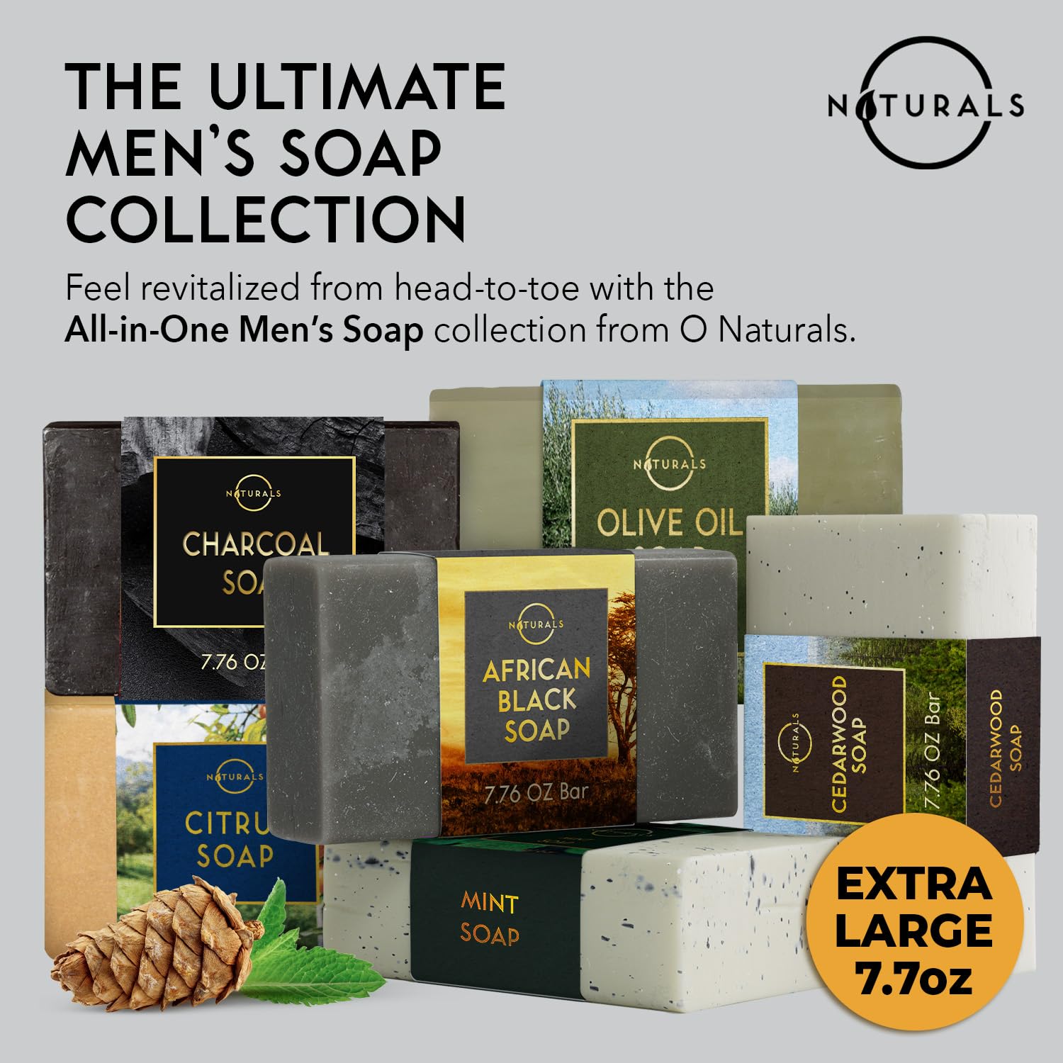 O Naturals Organic African Black Soap Bar 3PC - Rich in African Shea Butter - Helps Acne Prone Skin - Natural Body & Face Wash -
