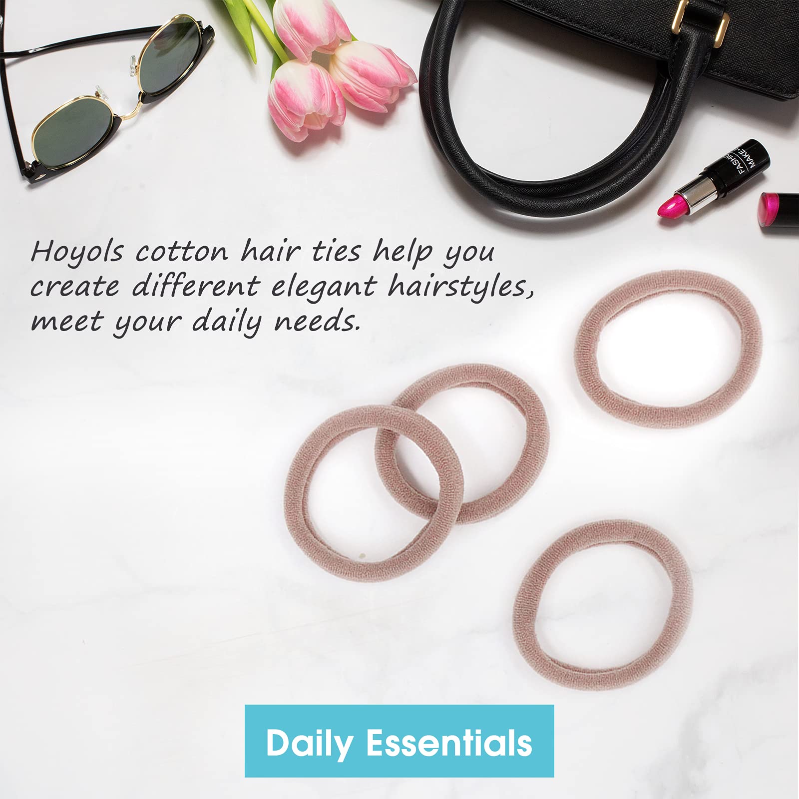 HOYOLS Large Cotton Fabric Hair Ties Soft & Gentle Hair Bands Ponytail Holder for Thick Heavy Curly Hair, No Slip No Damage Seam
