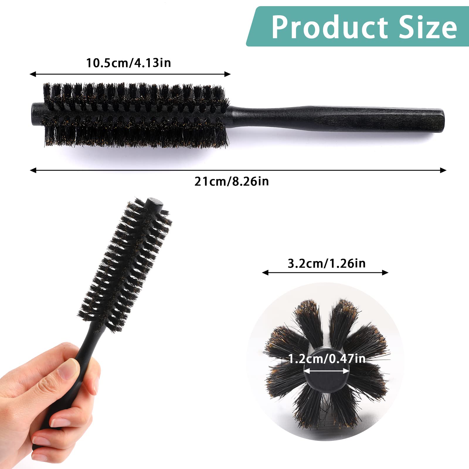 Mozeat Lens Boar Bristle Round Hair Brush, Hair Brush for Women & Men 's Short Fine Hair, Beard, Natural Wooden Handle, Travel S