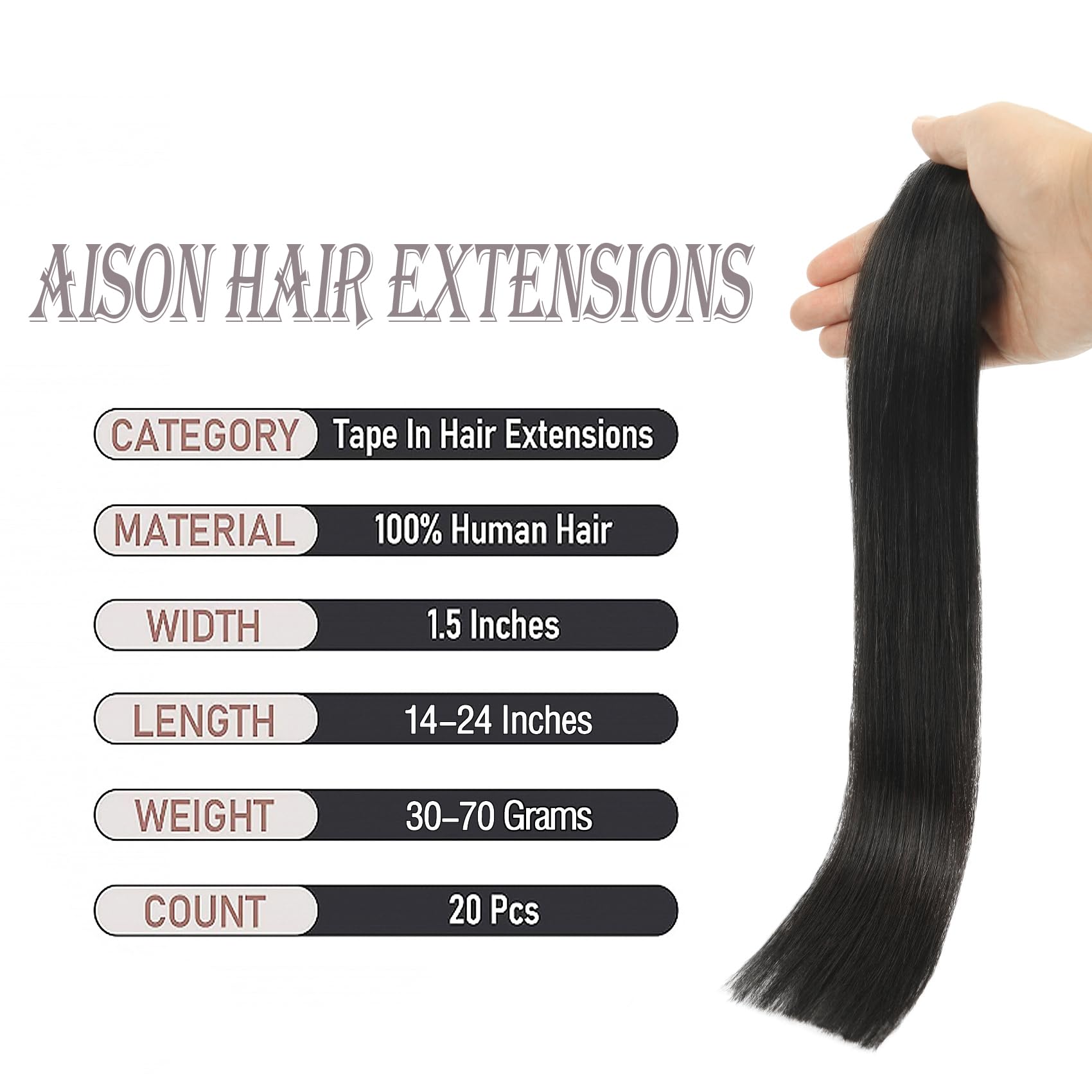 Tape Hair Extensions Real Human Hair 1B Naturl Black 100% Remy Human Hair Extensions Silky Straight For Fashion Women 20 Pcs/Pac