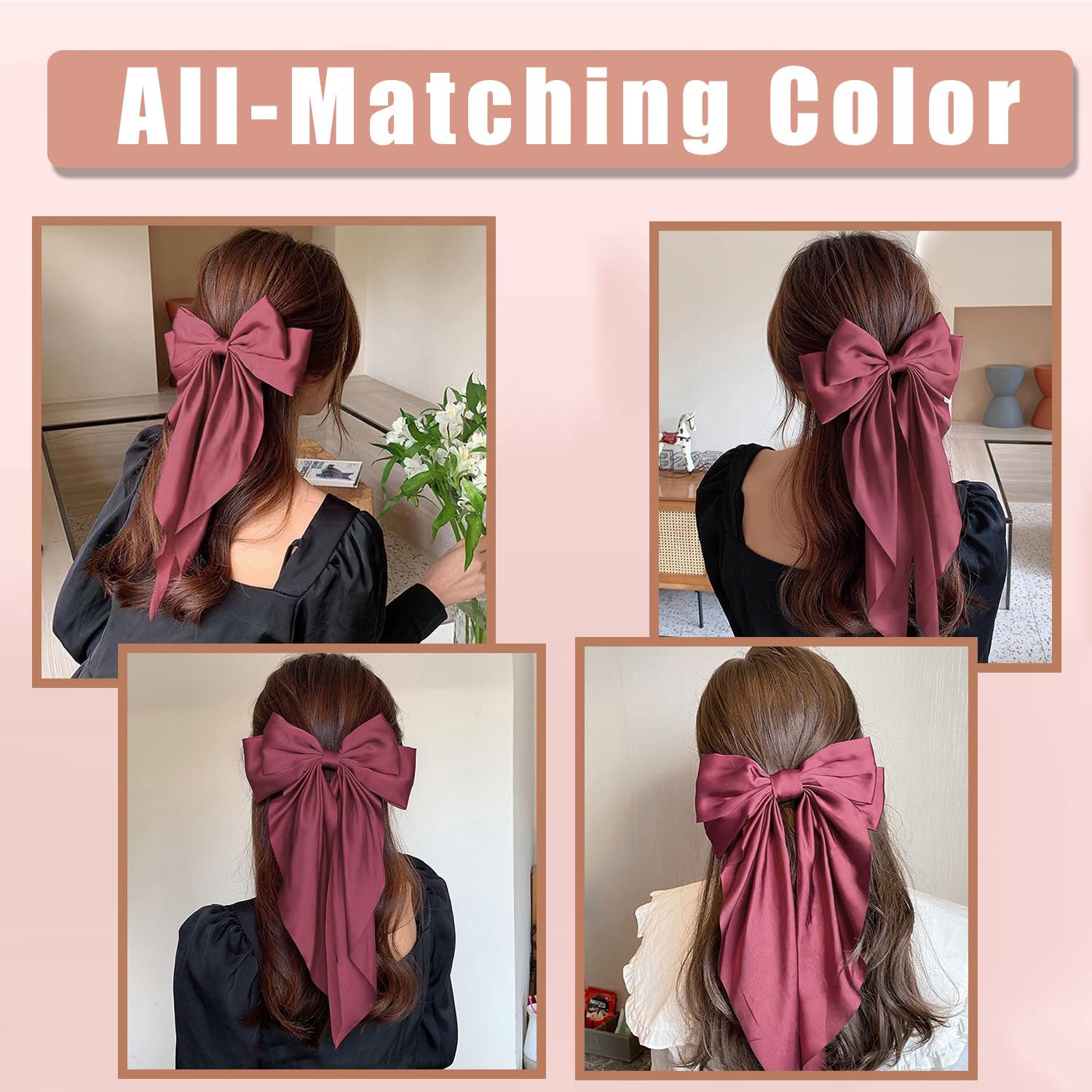 Seneeel Hair Bows 2 Pcs, Hair Bows For Women, Hair Ribbons, Oversized Long-Tail Cute Aesthetic Hair Accessories, Large Hair Barr