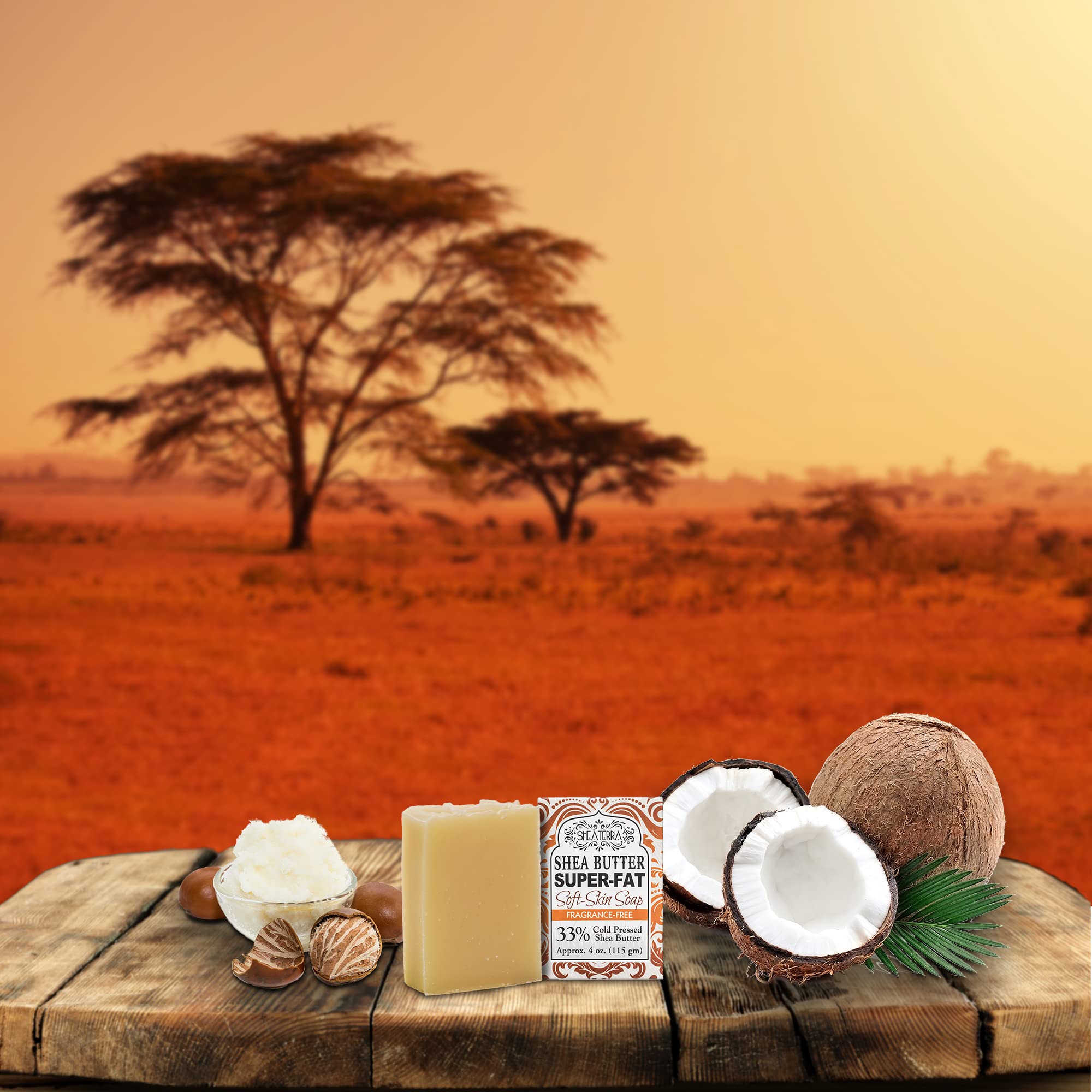 Shea Terra 33% Shea Butter Soap Fragrance Free - All Natural, Emollient Soap Bar that Cleanses, Moisturizes, Soothes & Calms Sen