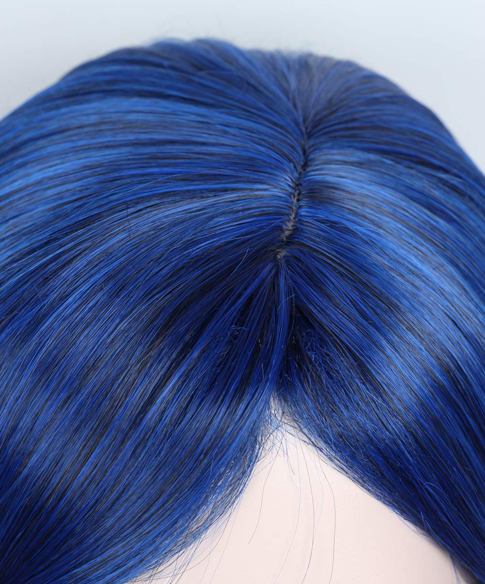 Linfairy Womens Short Blue Wig With Bangs Halloween Costume Cosplay Wig