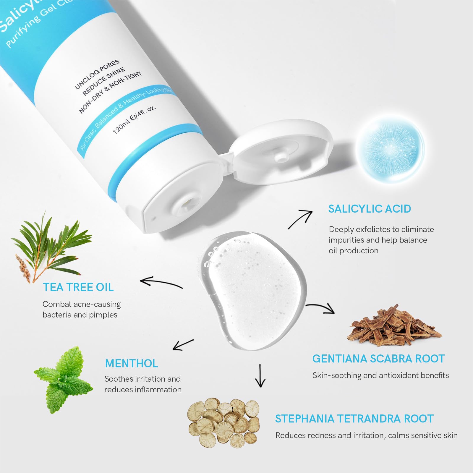 Neutriherbs Salicylic Acid Gel Cleanser, Acne Prone Oil Control Face Wash, Unclog Pore, Remove Blackhead Facial Wash - 4oz