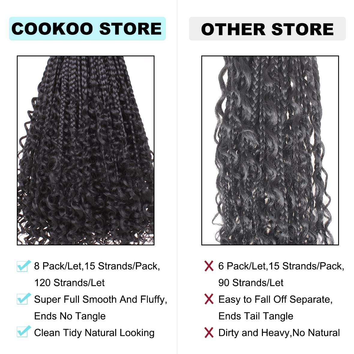 COOKOO 8 Packs 24 Inch Boho Box Braids Crochet Hair With Curly Ends Bohemian Hippie Goddess Box Braids Pre-looped Synthetic Brai